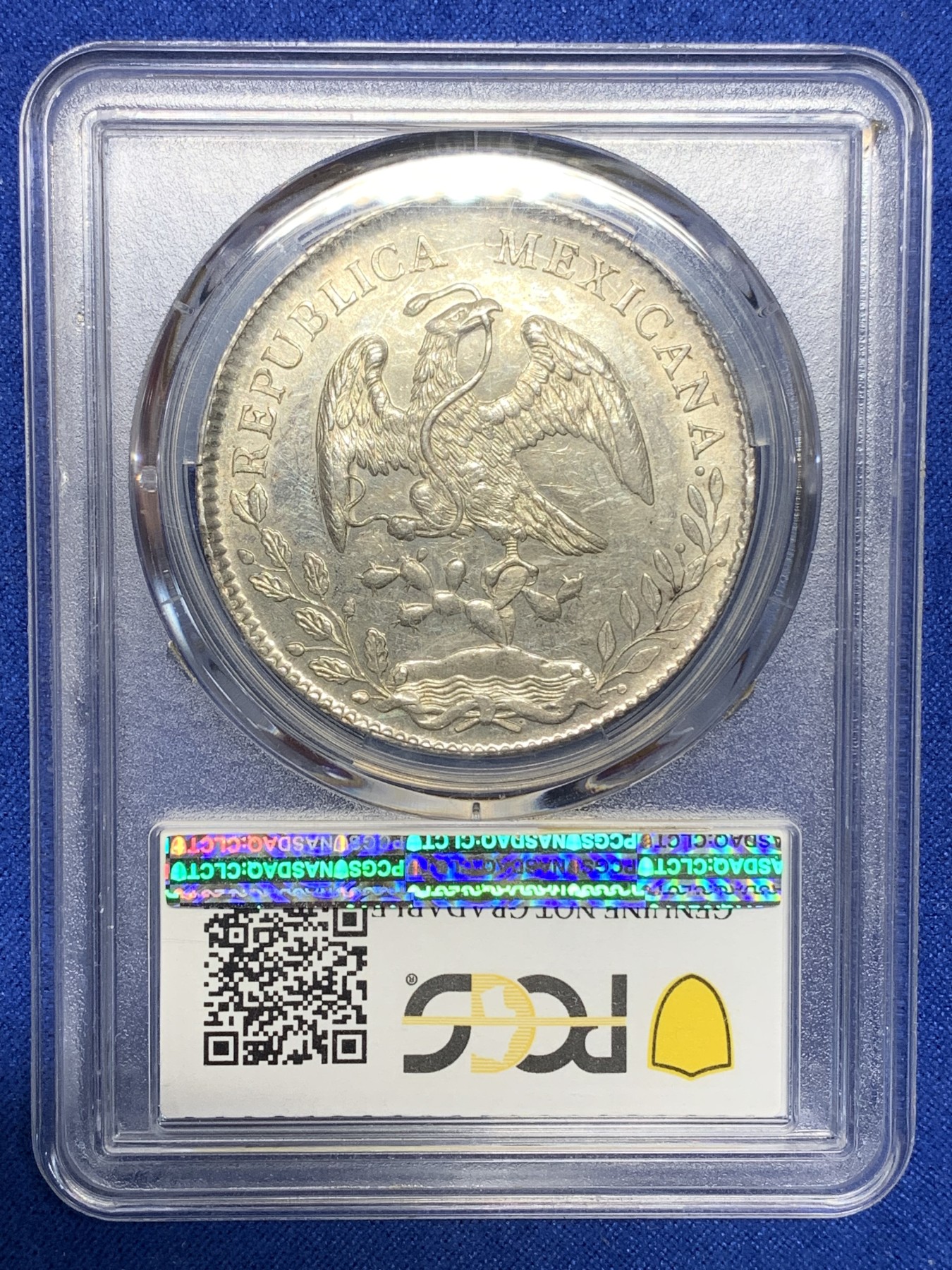 《竞宝斋》第194场-周日，周一 2场 (全场包邮) PCGS UNC 墨西哥 1896年 8瑞尔 花边鹰洋银币 全羽 状态不错
