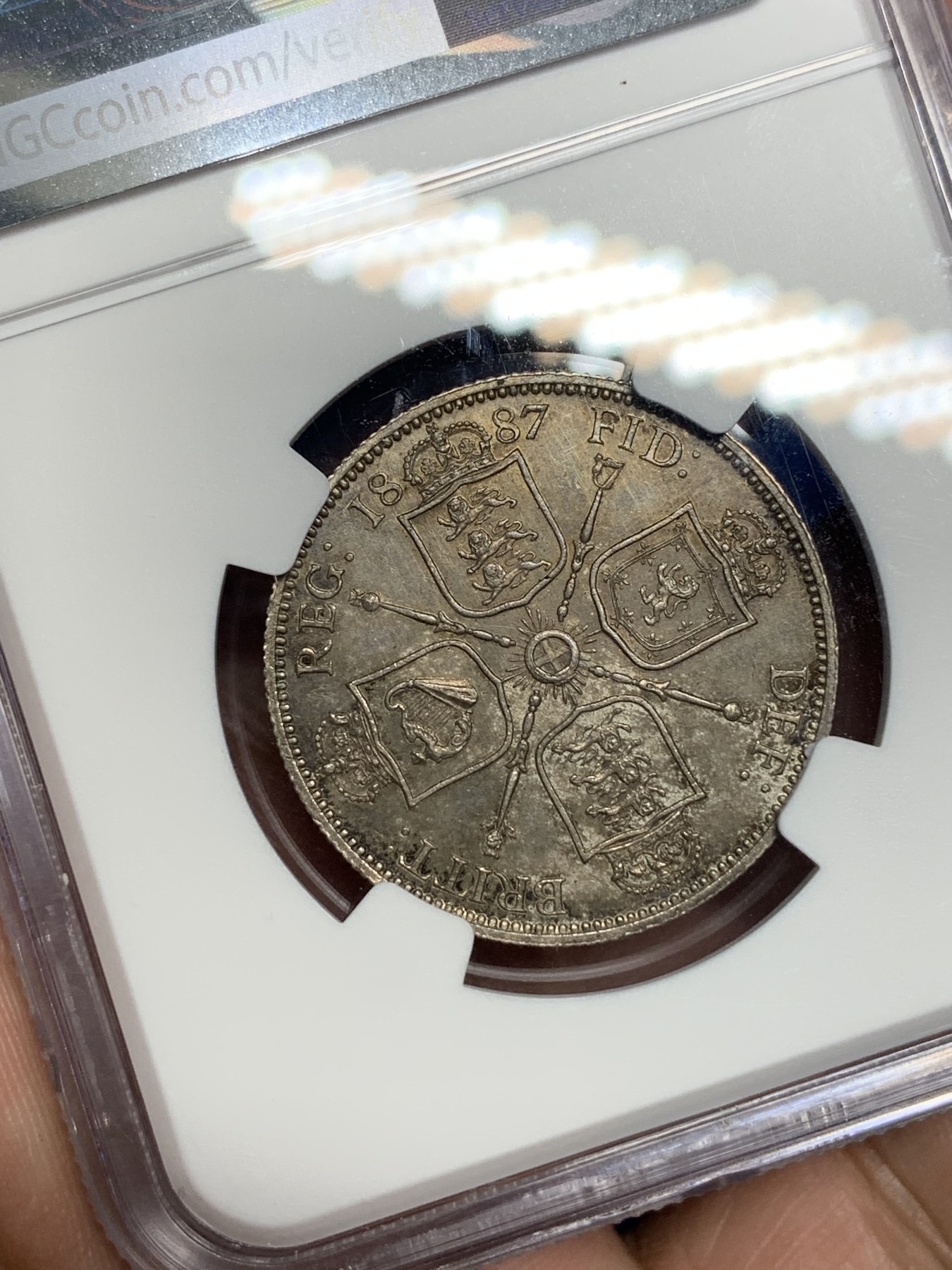 《竞宝斋》第194场-周日，周一 2场 (全场包邮) NGC-MS63 英国1887维多利亚高冠弗洛林银币 原味包浆