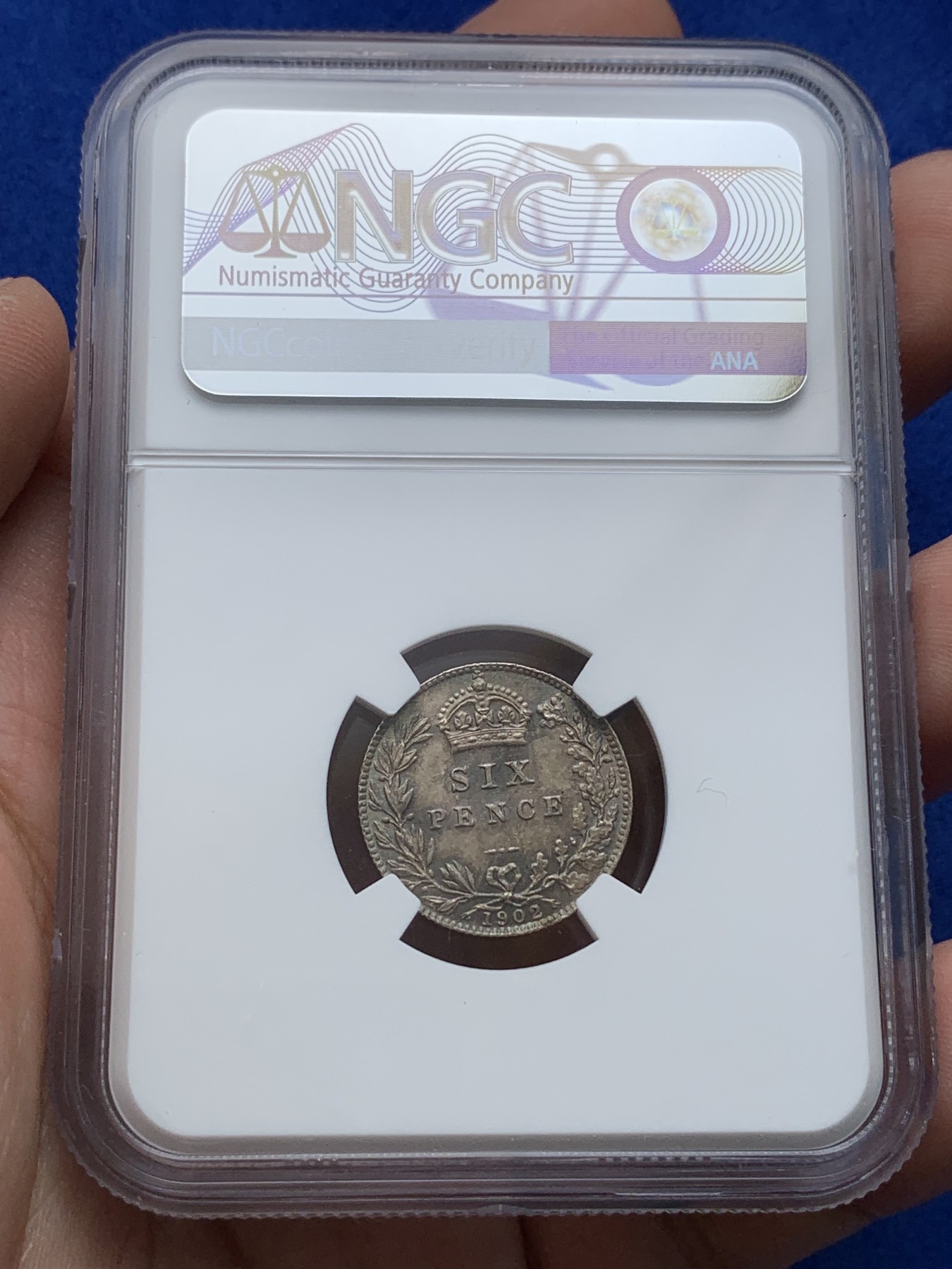 《竞宝斋》第194场-周日，周一 2场 (全场包邮) NGC-MS63 英国1906爱七6便士银币 深彩包浆漂亮