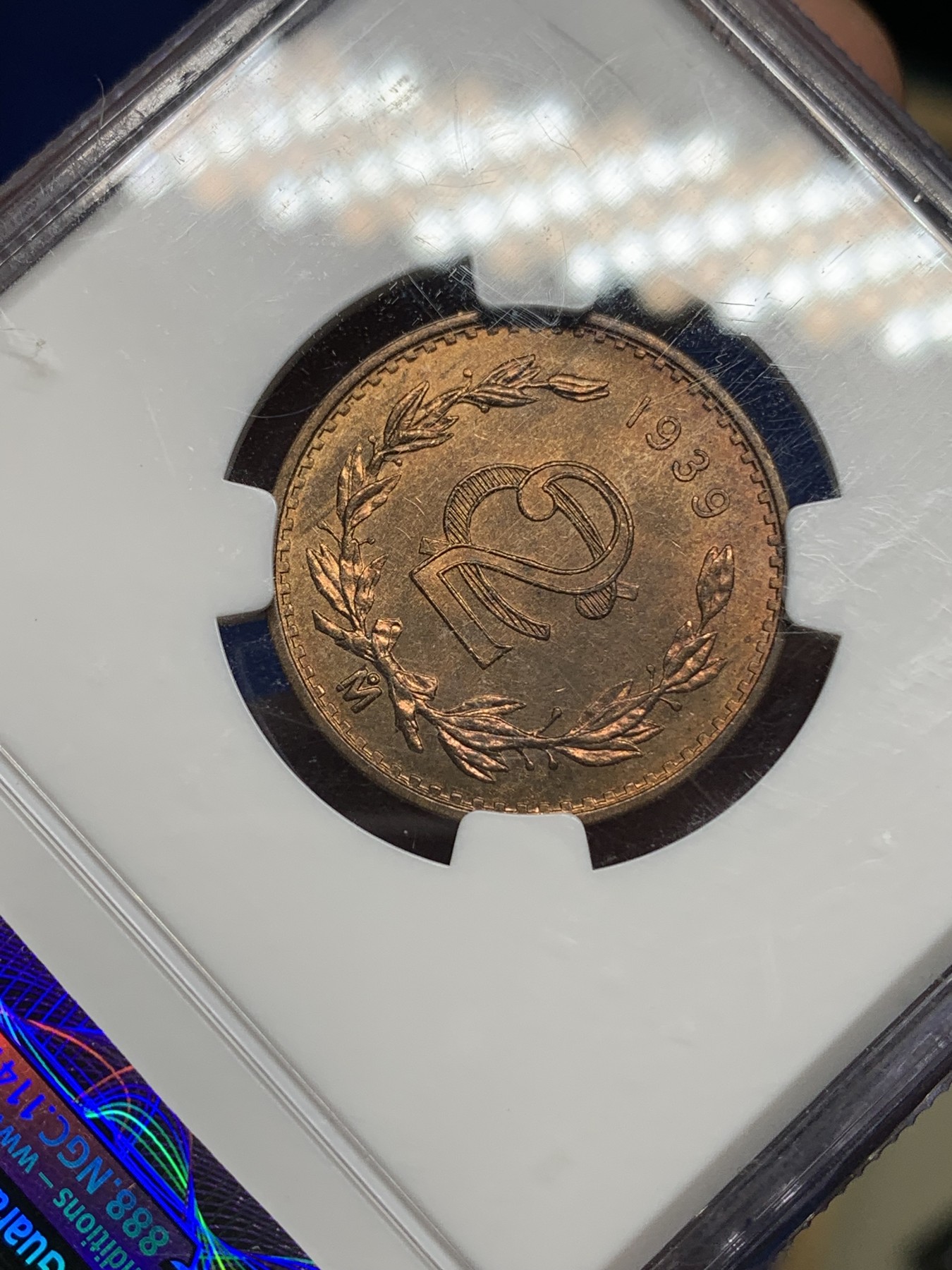 《竞宝斋》第194场-周日，周一 2场 (全场包邮) NGC-MS66RB 冠军分 墨西哥1939年2分鹰蛇铜元，鹰洋系列后期辅币，66收藏级高分。铜光靓丽，冠军品质