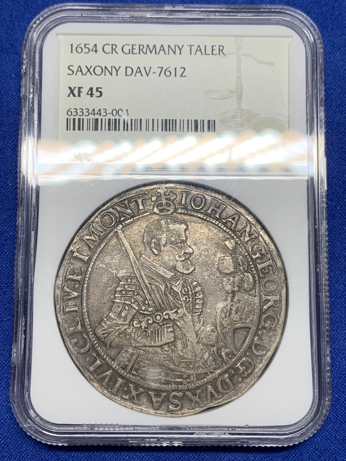 《竞宝斋》第194场-周日，周一 2场 (全场包邮) NGC XF45 神圣罗马 帝国 1654年 萨克森 武士剑泰勒银币 原味45分不错的品种