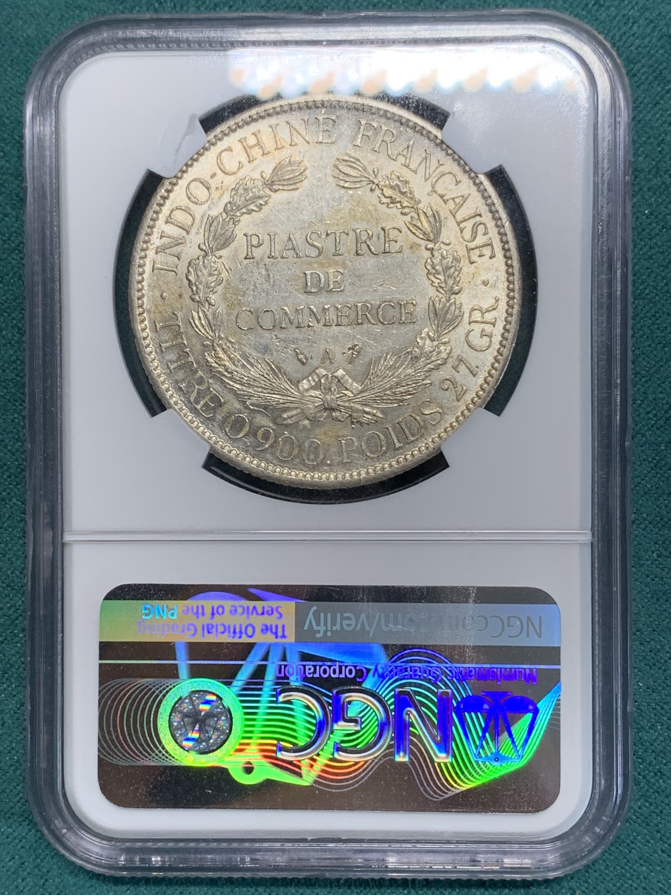 《竞宝斋》第194场-周日，周一 2场 (全场包邮) NGC UNC 法属 坐洋 1903年 1皮亚斯特银币 原光状态