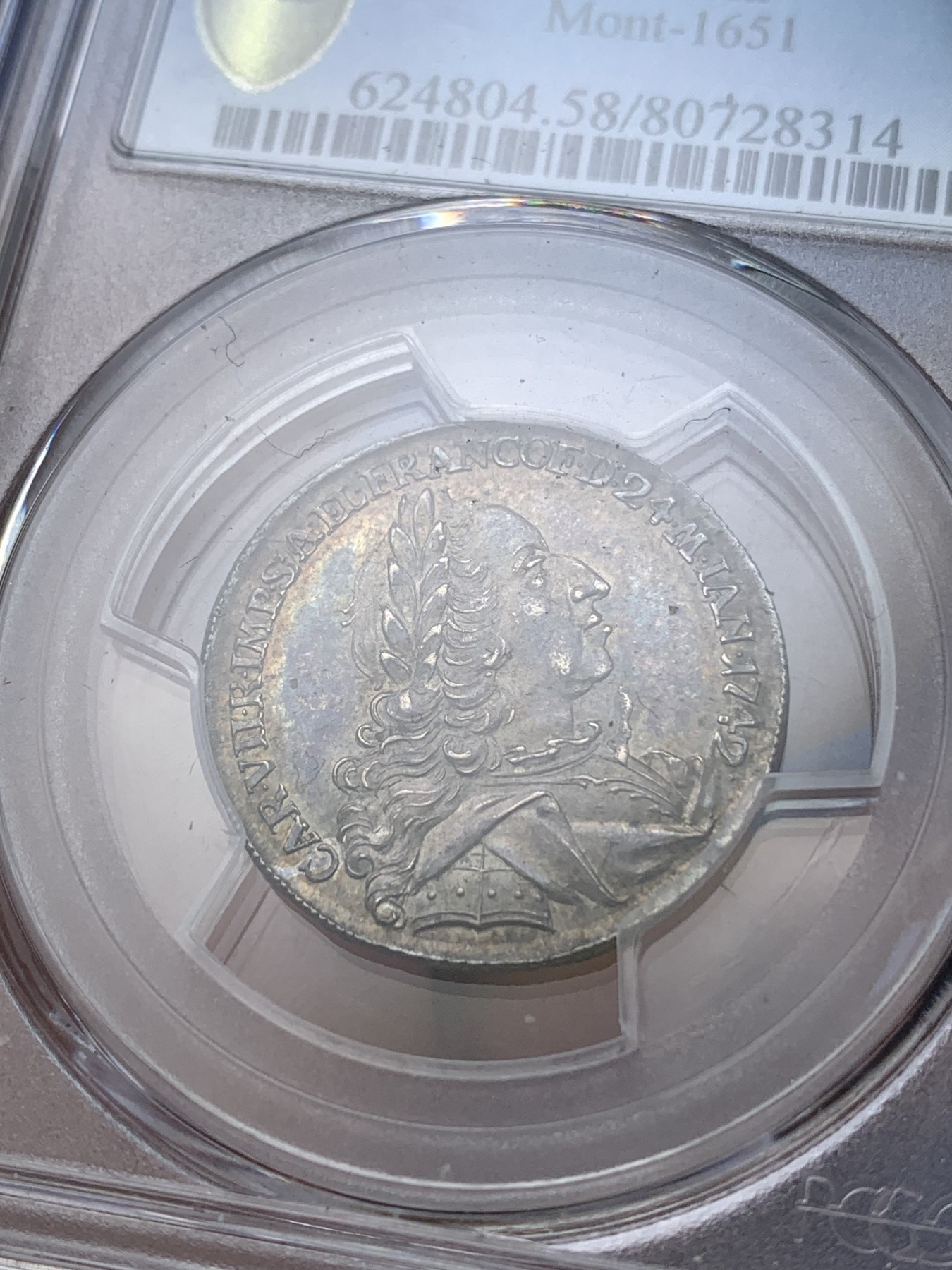 《竞宝斋》第194场-周日，周一 2场 (全场包邮) PCGS AU58 德国 巴伐利亚 1742年 法国工艺铸造JETON银质代币 五彩包浆十分漂亮