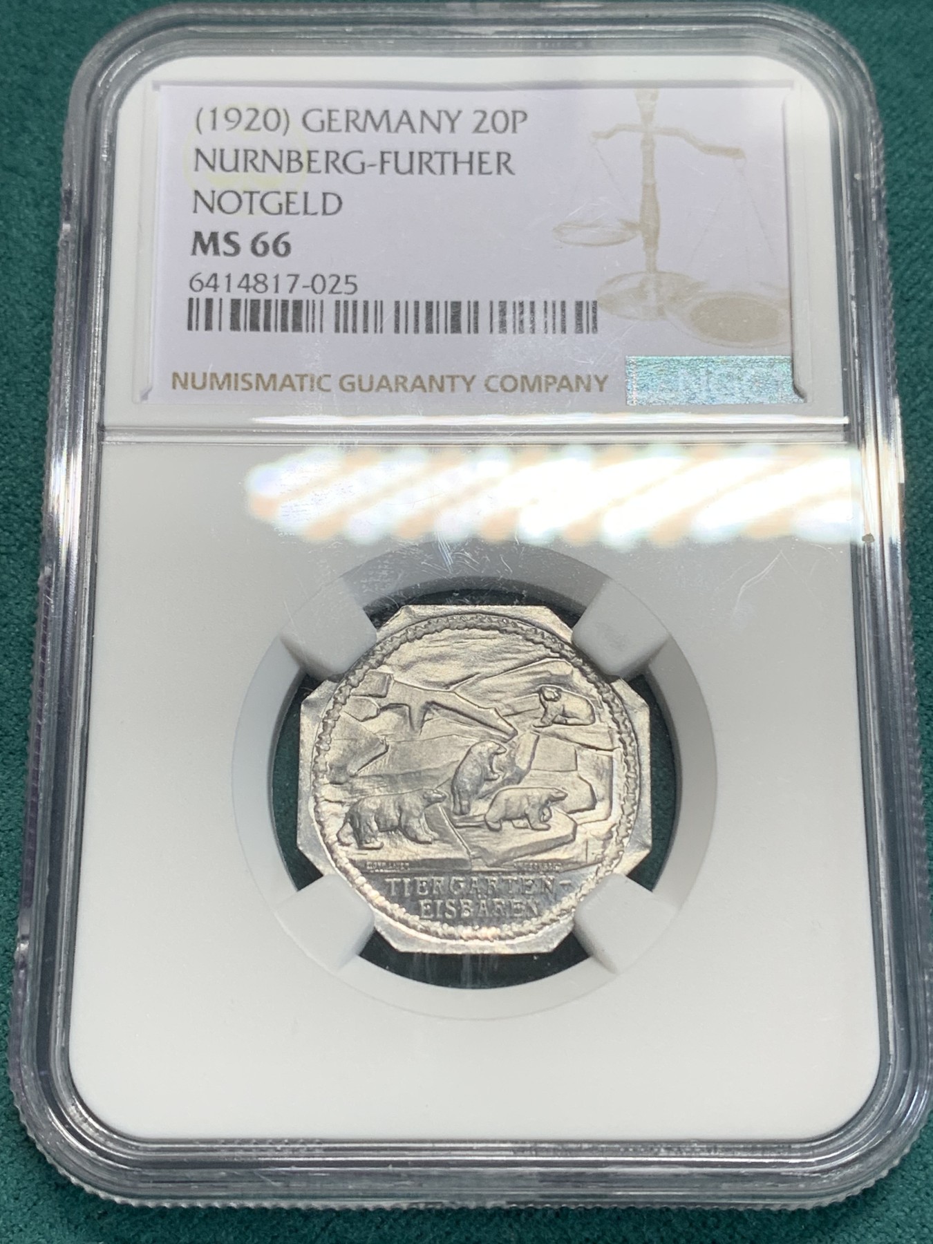 《竞宝斋》第194场-周日，周一 2场 (全场包邮) NGC MS66 德国1920纽伦堡电车代币 动物题材少见
