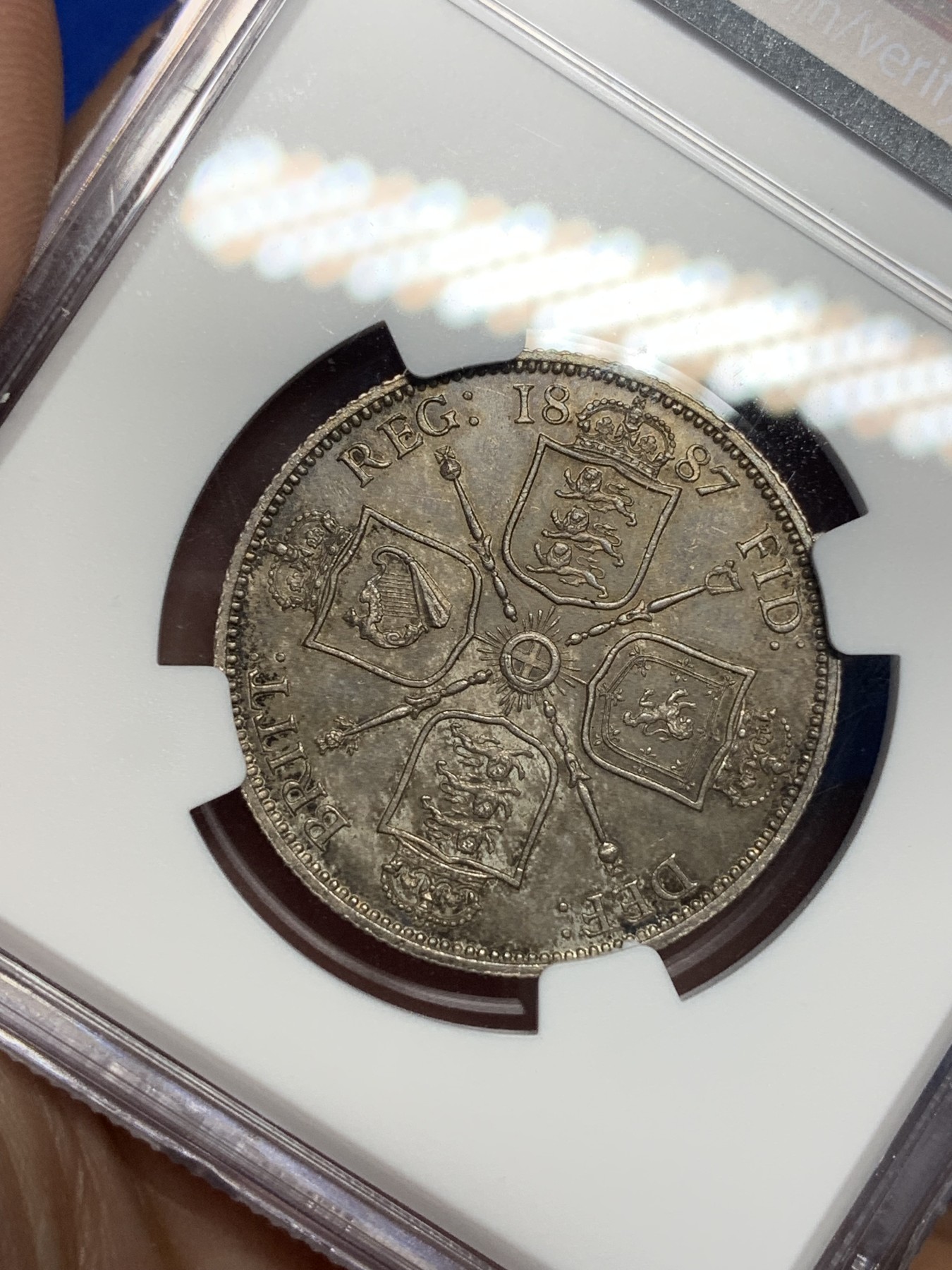 《竞宝斋》第194场-周日，周一 2场 (全场包邮) NGC-MS63 英国1887维多利亚高冠弗洛林银币 原味包浆