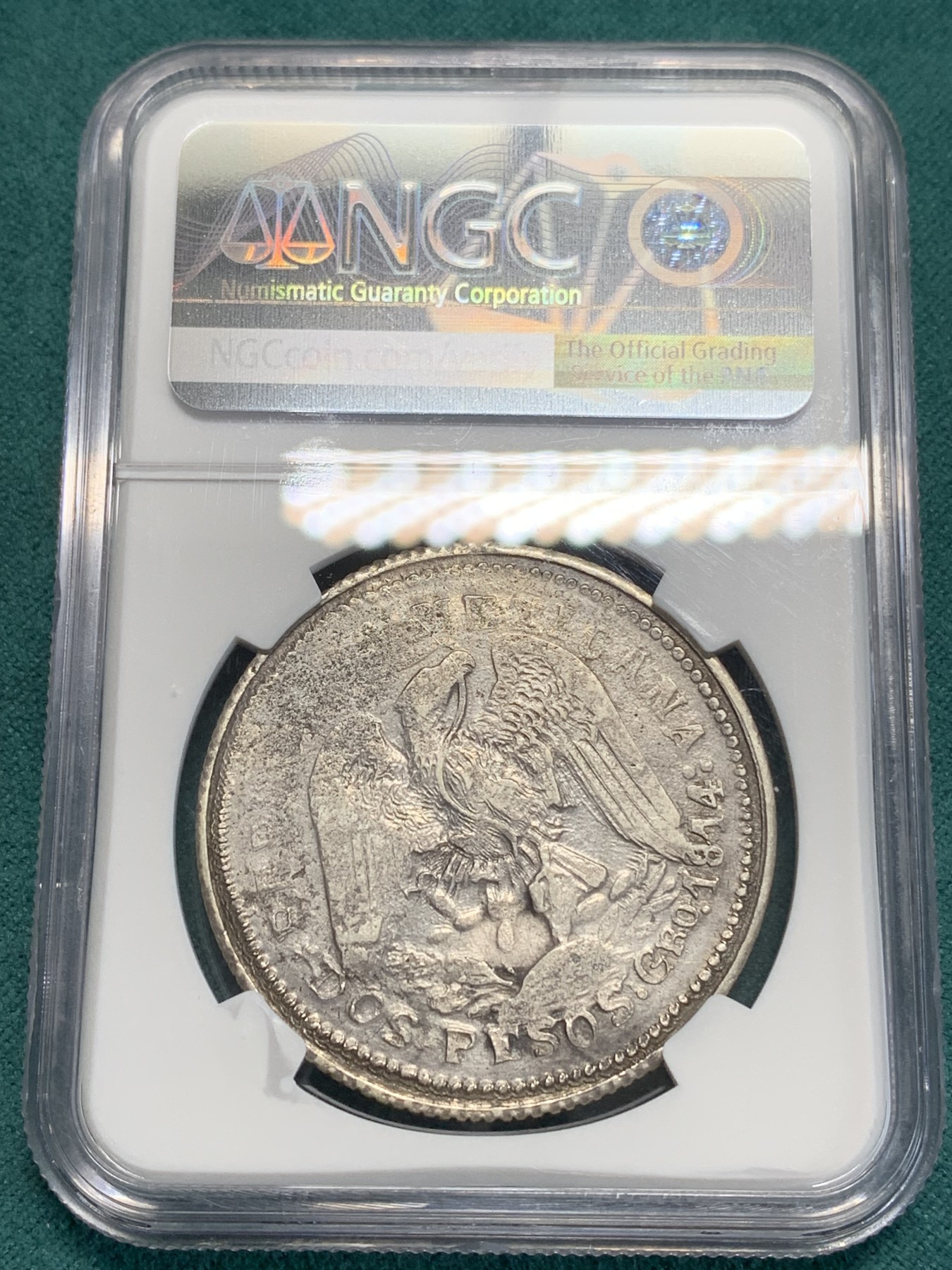 《竞宝斋》第194场-周日，周一 2场 (全场包邮) NGC-UNC 墨西哥 1914年 2比索 内战时期含金银币