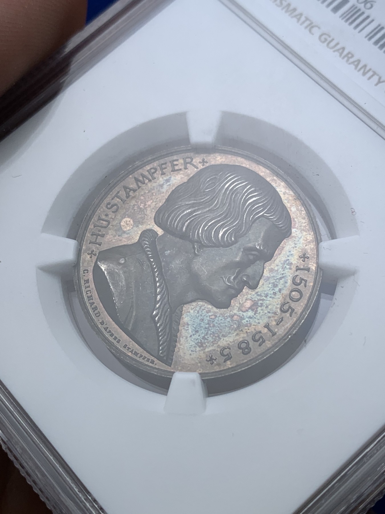 《竞宝斋》第194场-周日，周一 2场 (全场包邮) NGC MS62 瑞典1897年钱币学会银章 包浆均匀带彩 背面十分美丽