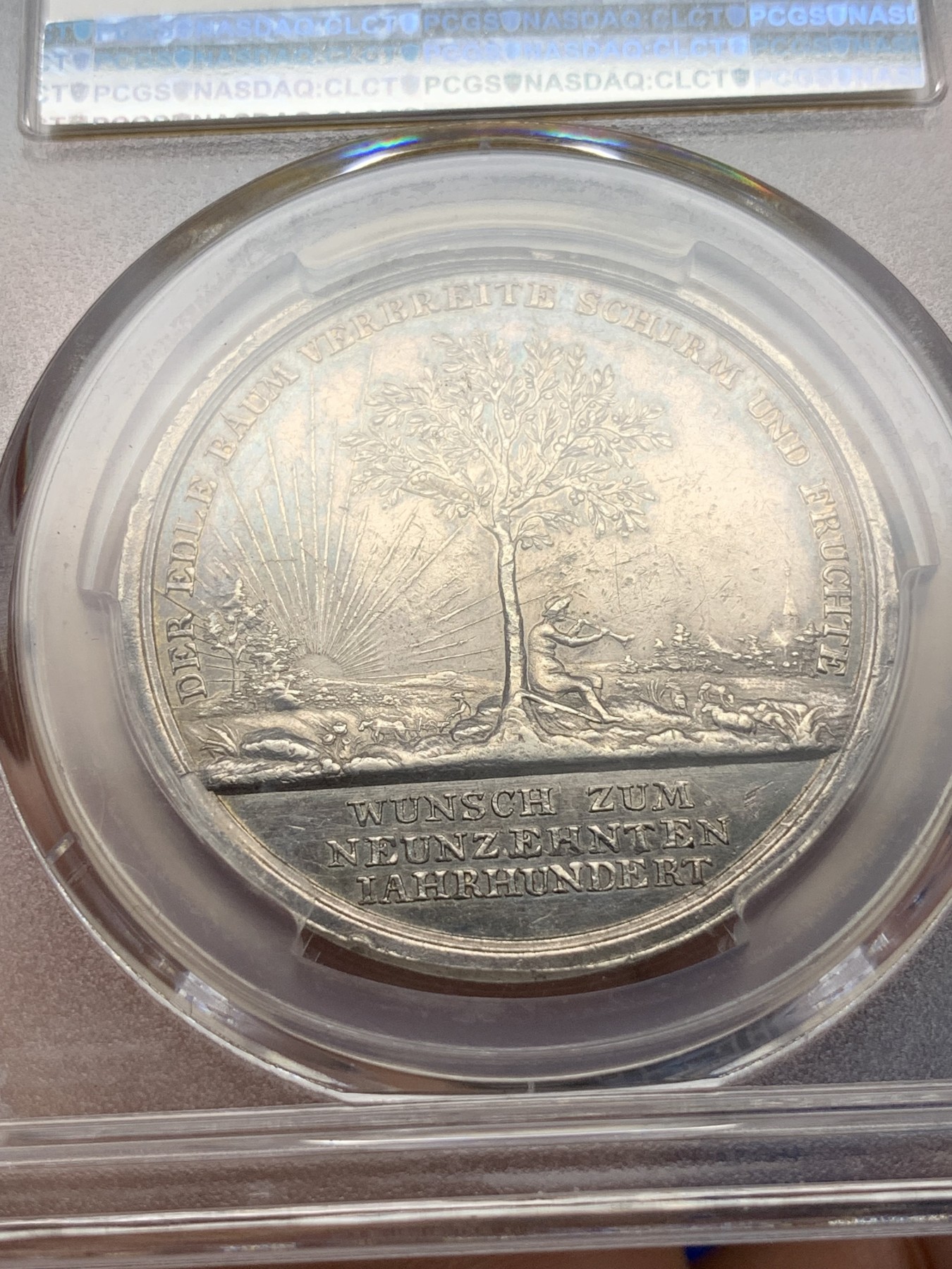 《竞宝斋》第195场-周日，周一 2场 (全场包邮) PCGS-SP53 德国 19世纪 创世纪双面神银章 Loos经典作品