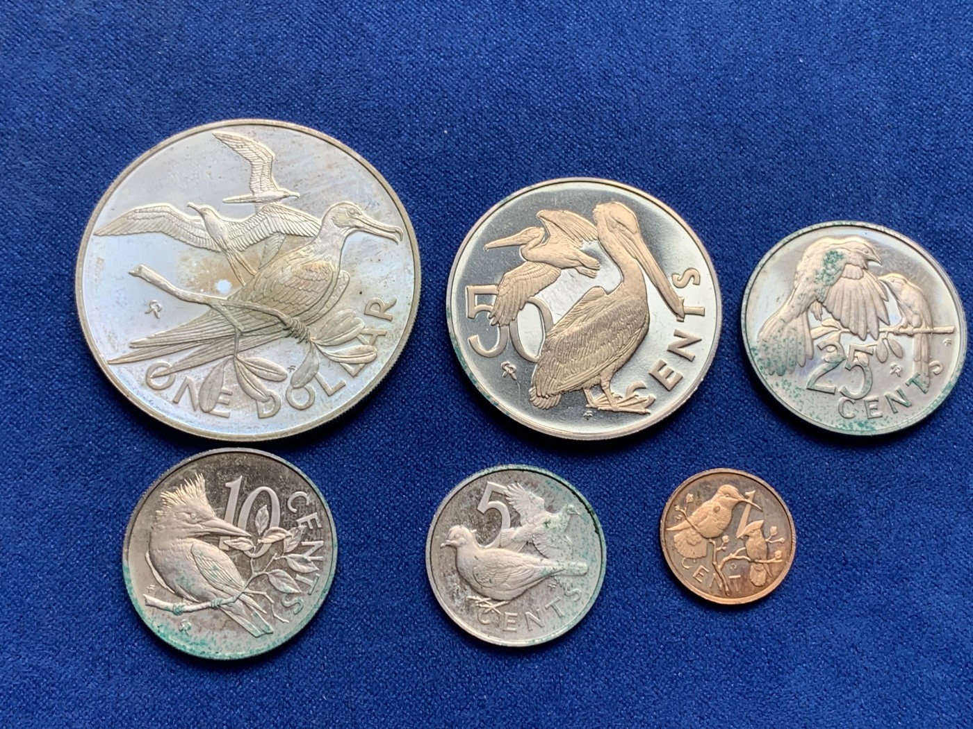 《竞宝斋》第195场-周日，周一 2场 (全场包邮) 原盒证书 维京群岛 1974年 鸟类 6枚套 富兰克林造币厂 精制纪念币 最大枚是银币