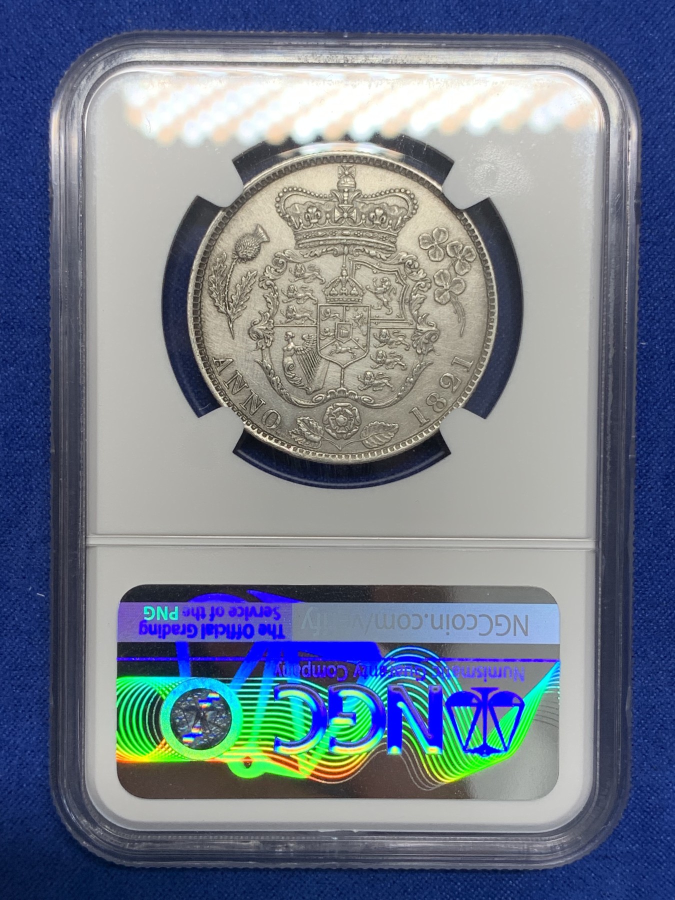 《竞宝斋》第195场-周日，周一 2场 (全场包邮) NGC-AUD 英国乔四三花半克朗 深打细节佳 英系上涨名品 最美半克朗 MS63以上好品已近万