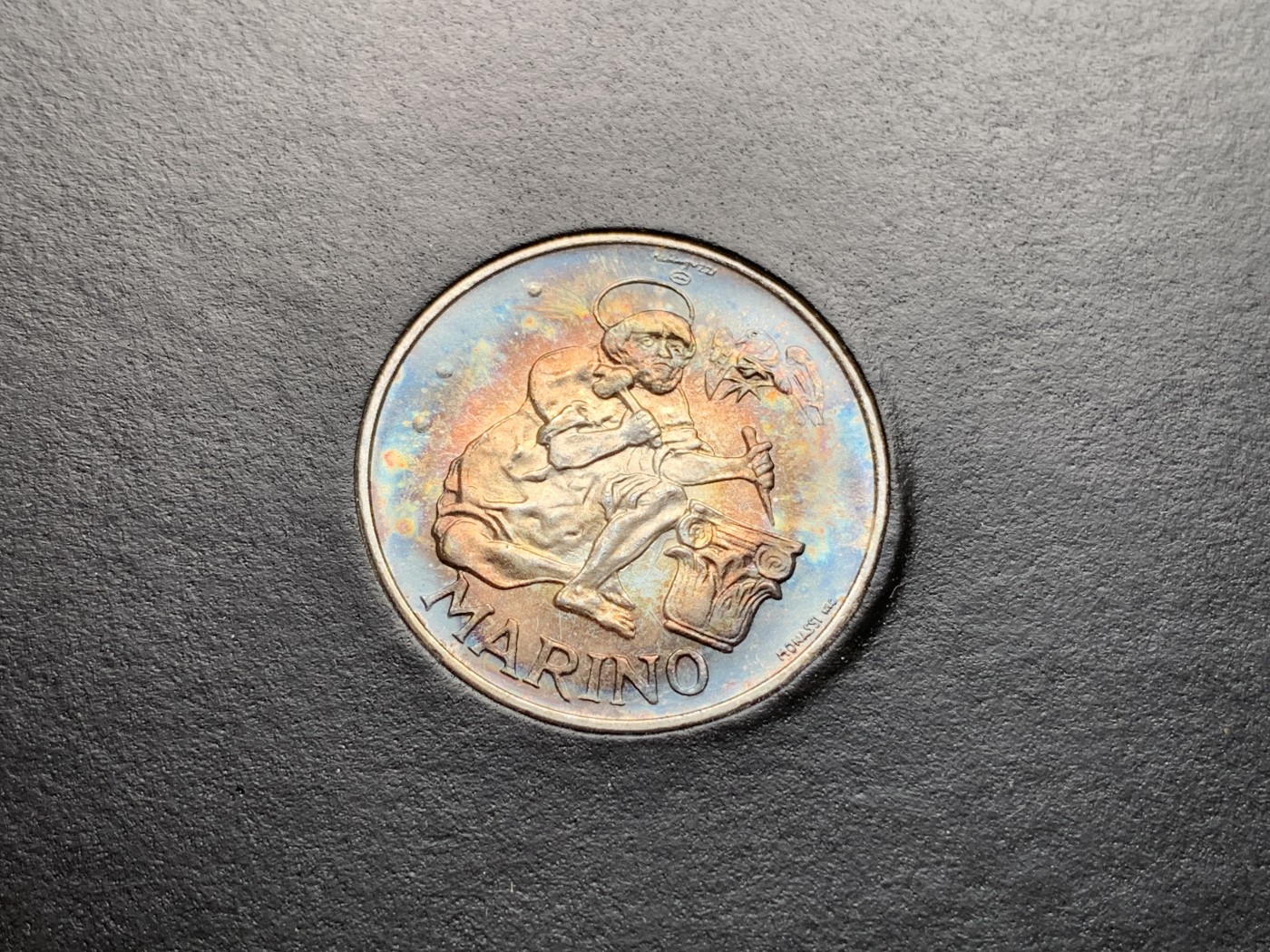 《竞宝斋》第195场-周日，周一 2场 (全场包邮) 卡装 圣马力诺1975年500里拉银币 包浆五彩美品