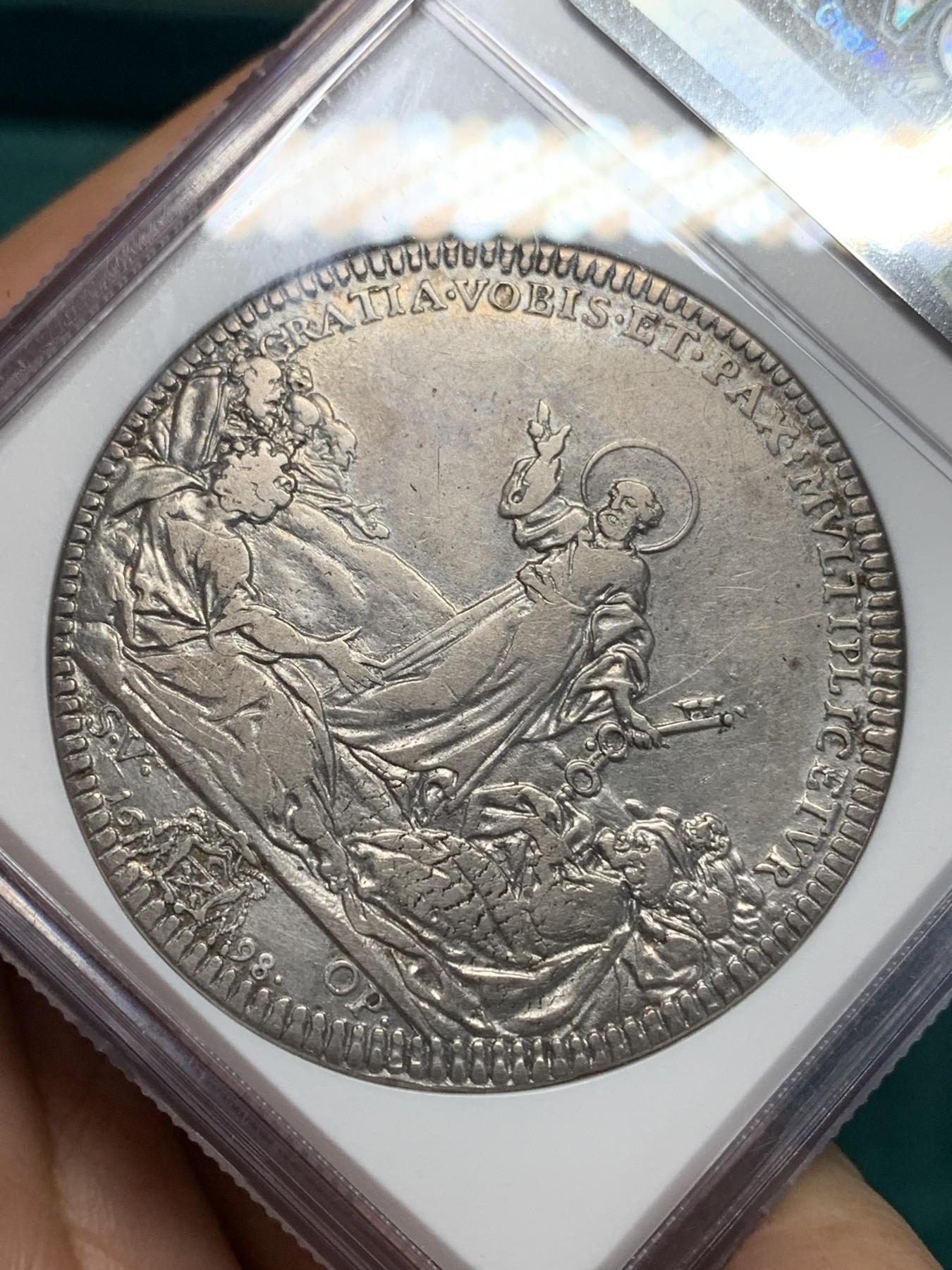 《竞宝斋》第195场-周日，周一 2场 (全场包邮) NGC XF  意大利教皇国 1698年1皮阿斯特大银币