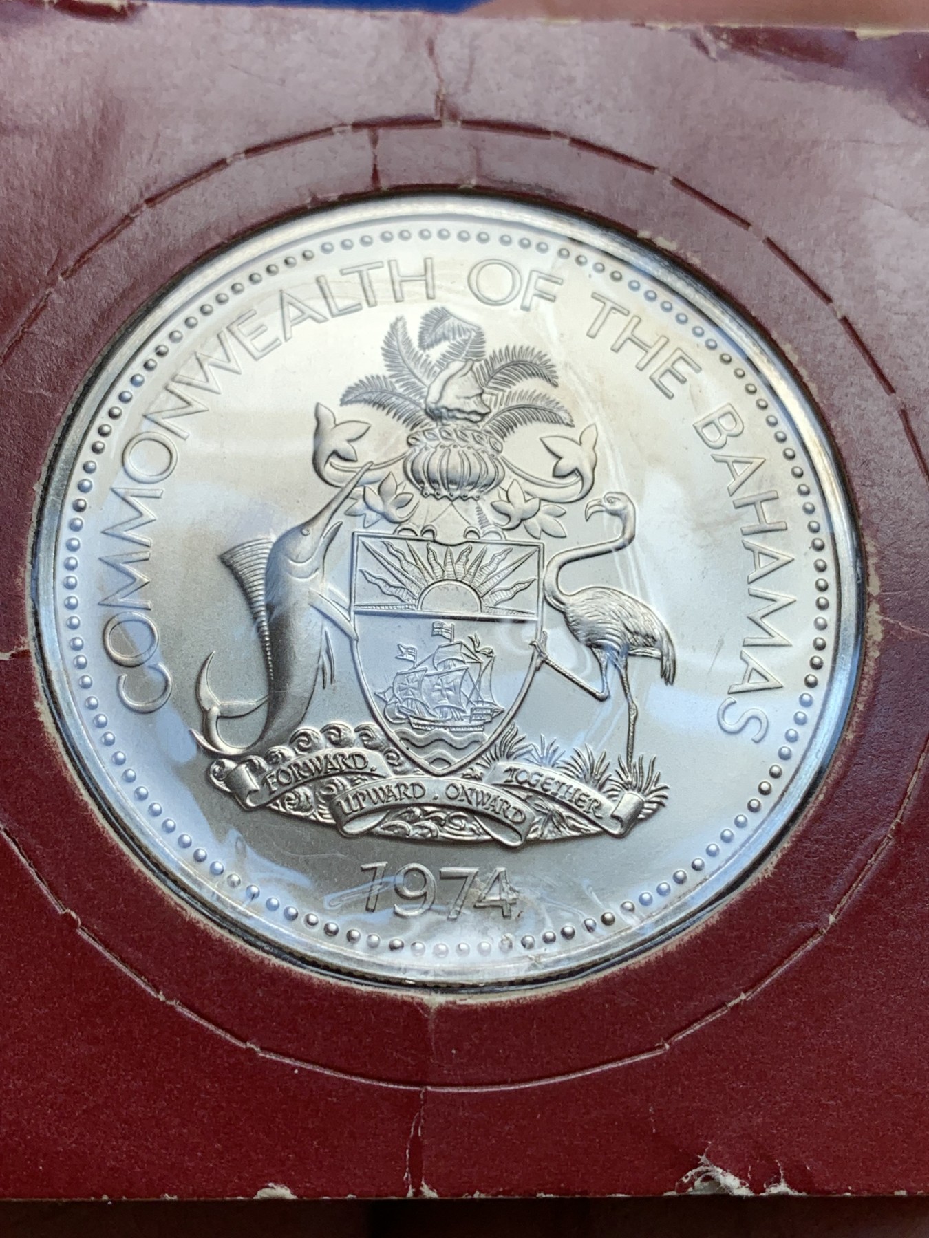 《竞宝斋》第195场-周日，周一 2场 (全场包邮) 1974年 巴哈马联邦 国旗 5刀 铜镍纪念币