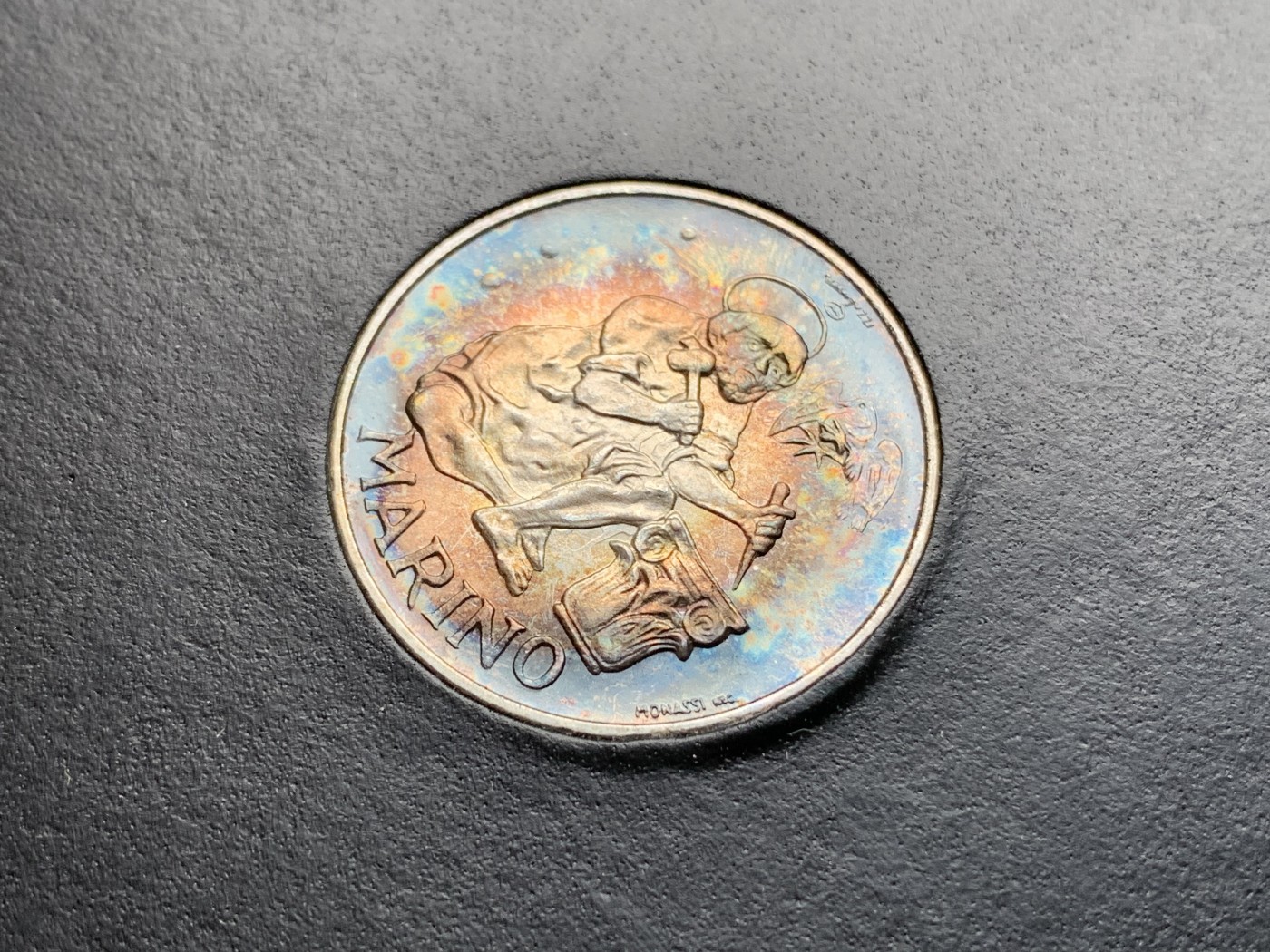 《竞宝斋》第195场-周日，周一 2场 (全场包邮) 卡装 圣马力诺1975年500里拉银币 包浆五彩美品