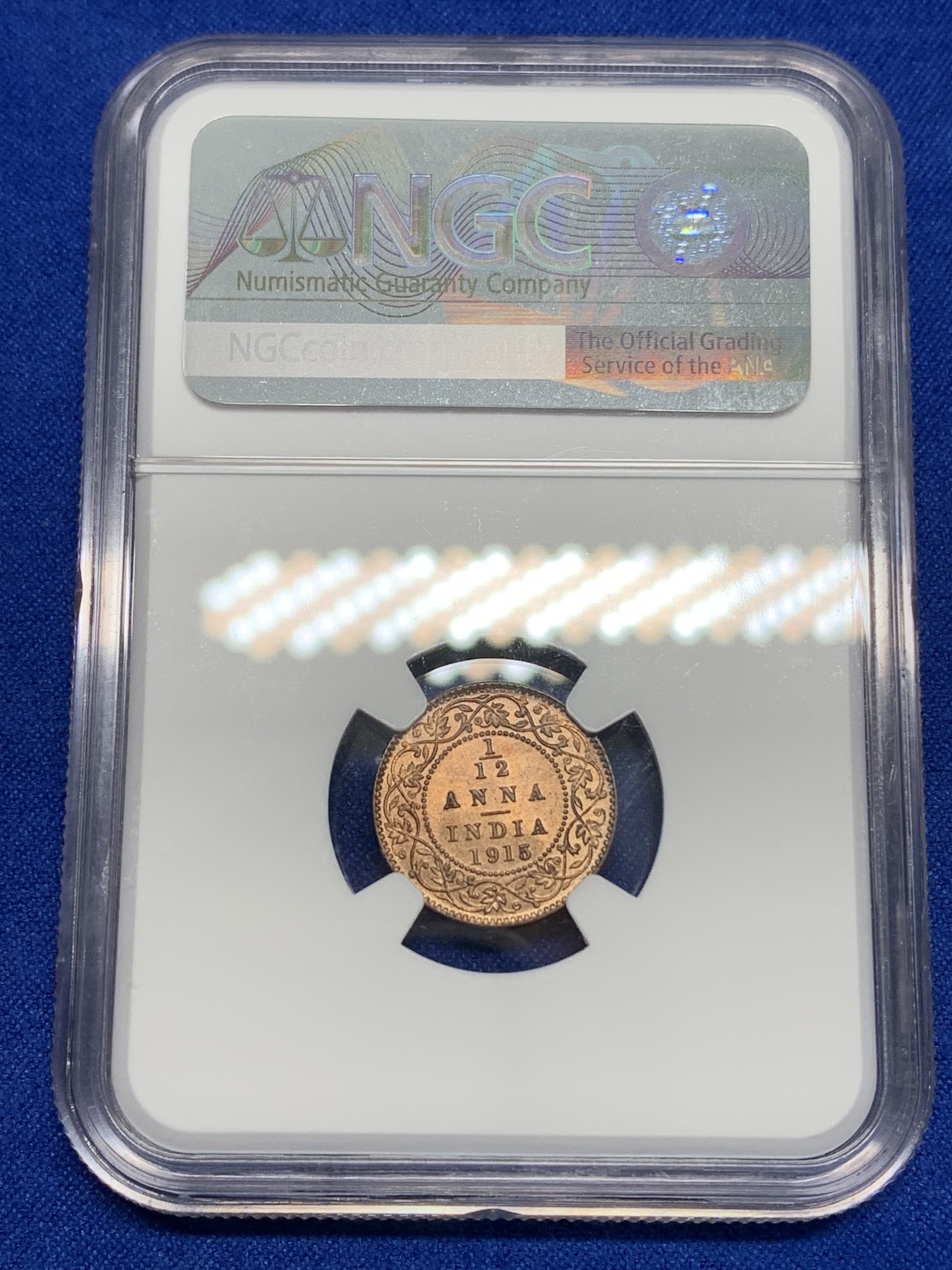 《竞宝斋》第195场-周日，周一 2场 (全场包邮) 两枚一组 NGC-MS64英属印度乔五1/12安娜铜币+NGC-MS62英属南非女王1便士铜币 光度好低评