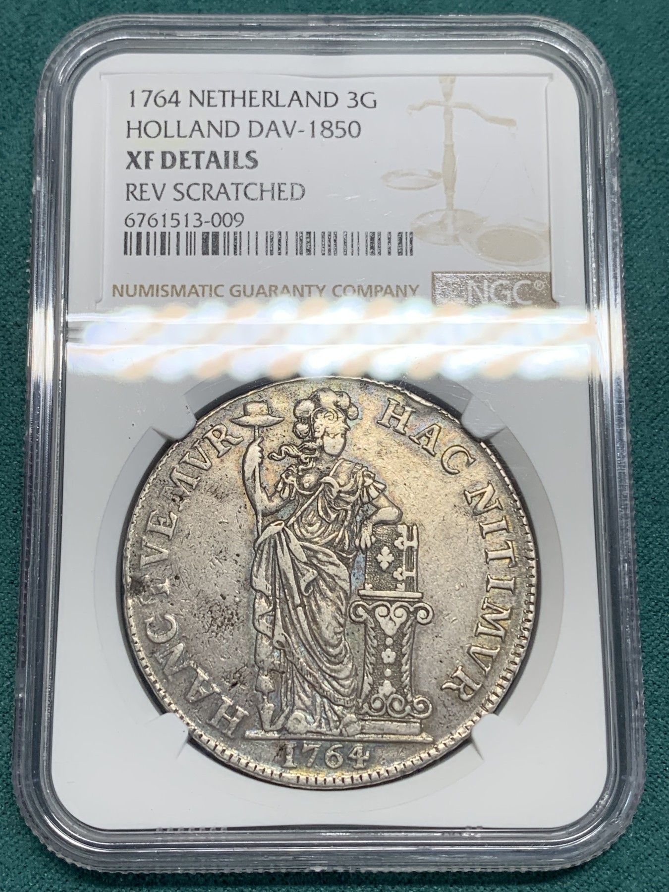 《竞宝斋》第195场-周日，周一 2场 (全场包邮) NGC XFD 荷兰1764年乌特勒支3Gulden 女神大银