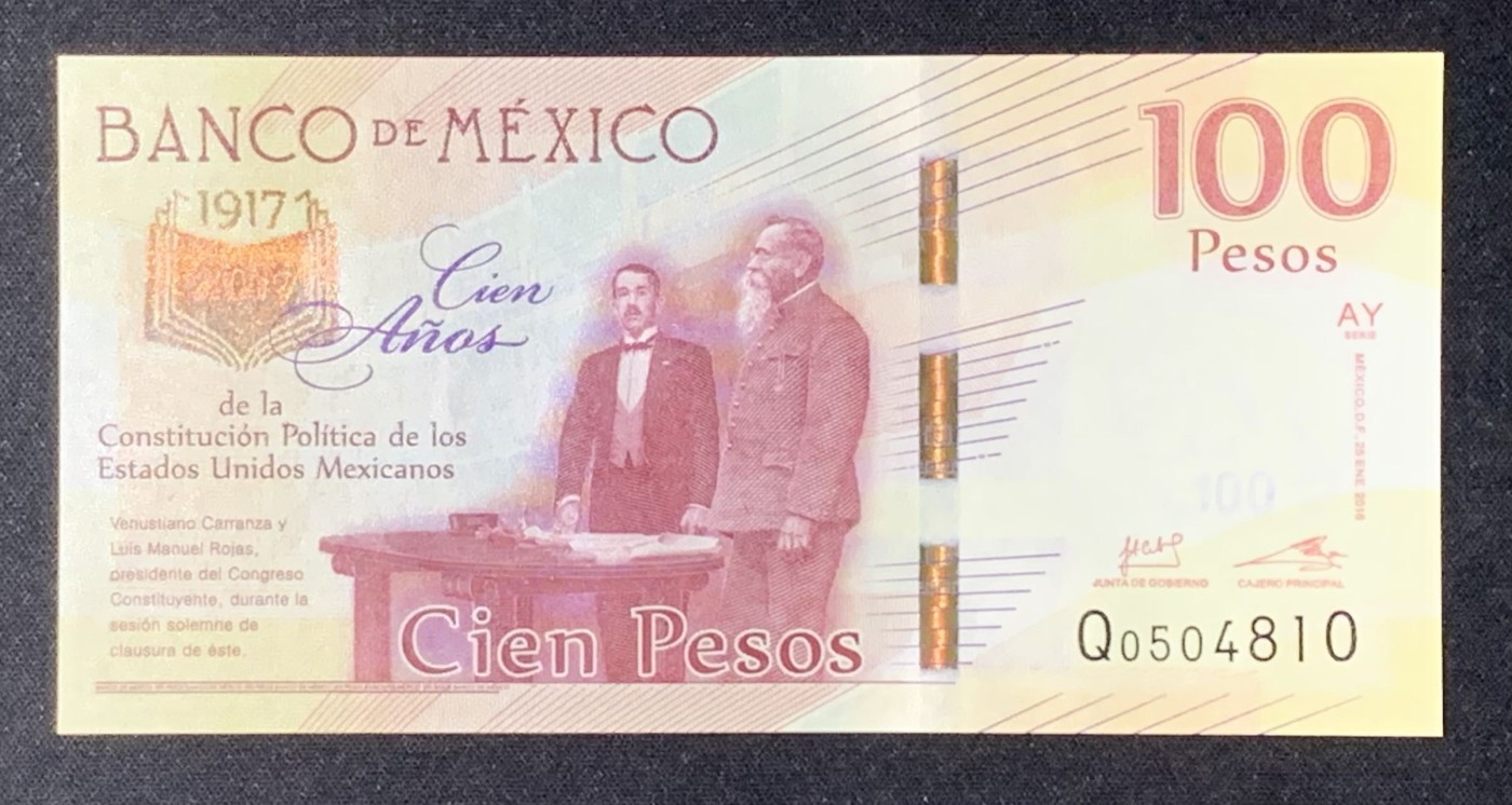 紫瑗钱币——第302期拍卖—纸币场 墨西哥 2017年 宪法颁布100周年 100比索 UNC