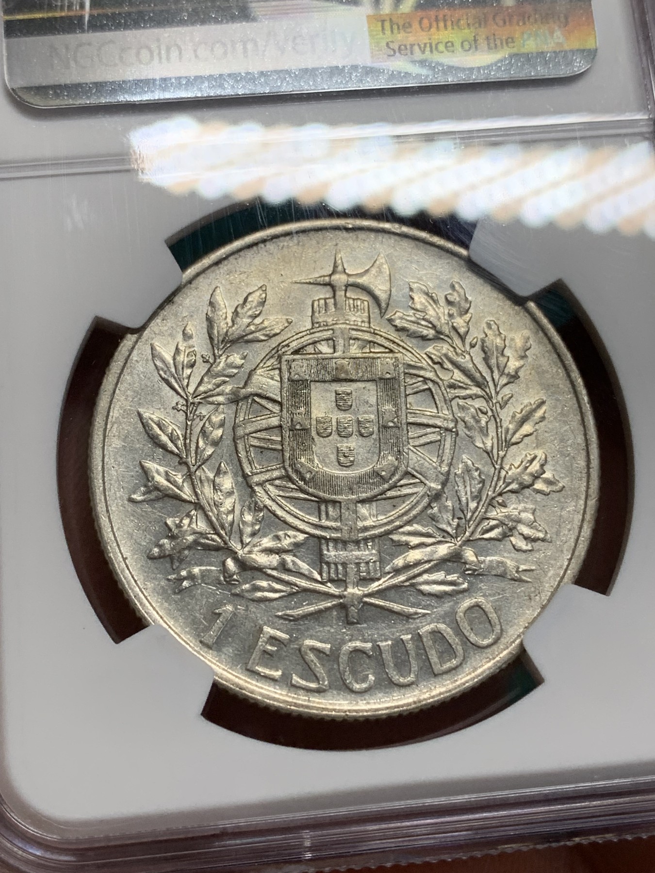 《竞宝斋》第195场-周日，周一 2场 (全场包邮) NGC AU55 葡萄牙1910年半岛战争女神头像 1埃斯库多大银币 稀少品种