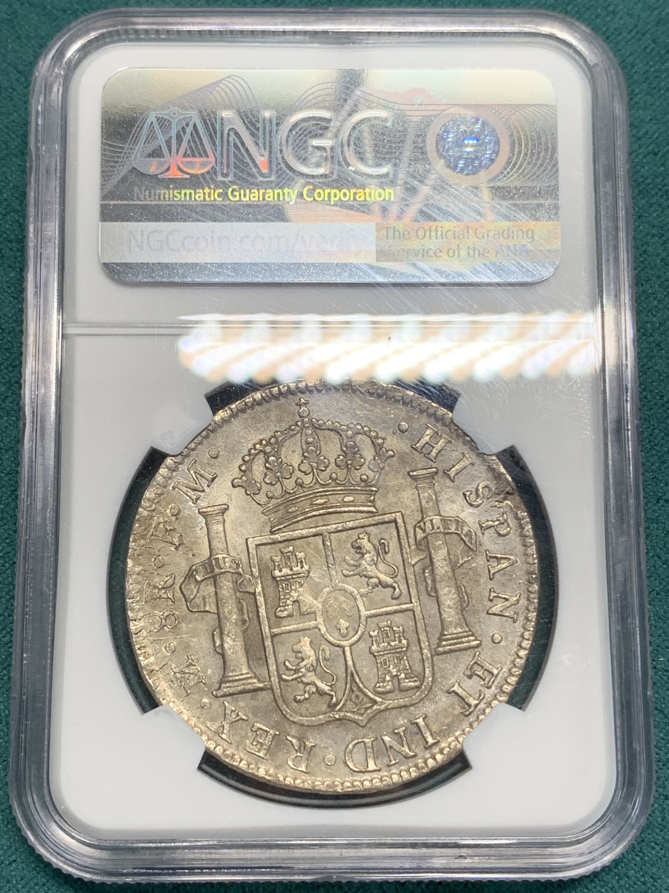 《竞宝斋》第195场-周日，周一 2场 (全场包邮) NGC UNC 西属墨西哥 1798 MO FM 人像双柱 卡四 8瑞尔大银币