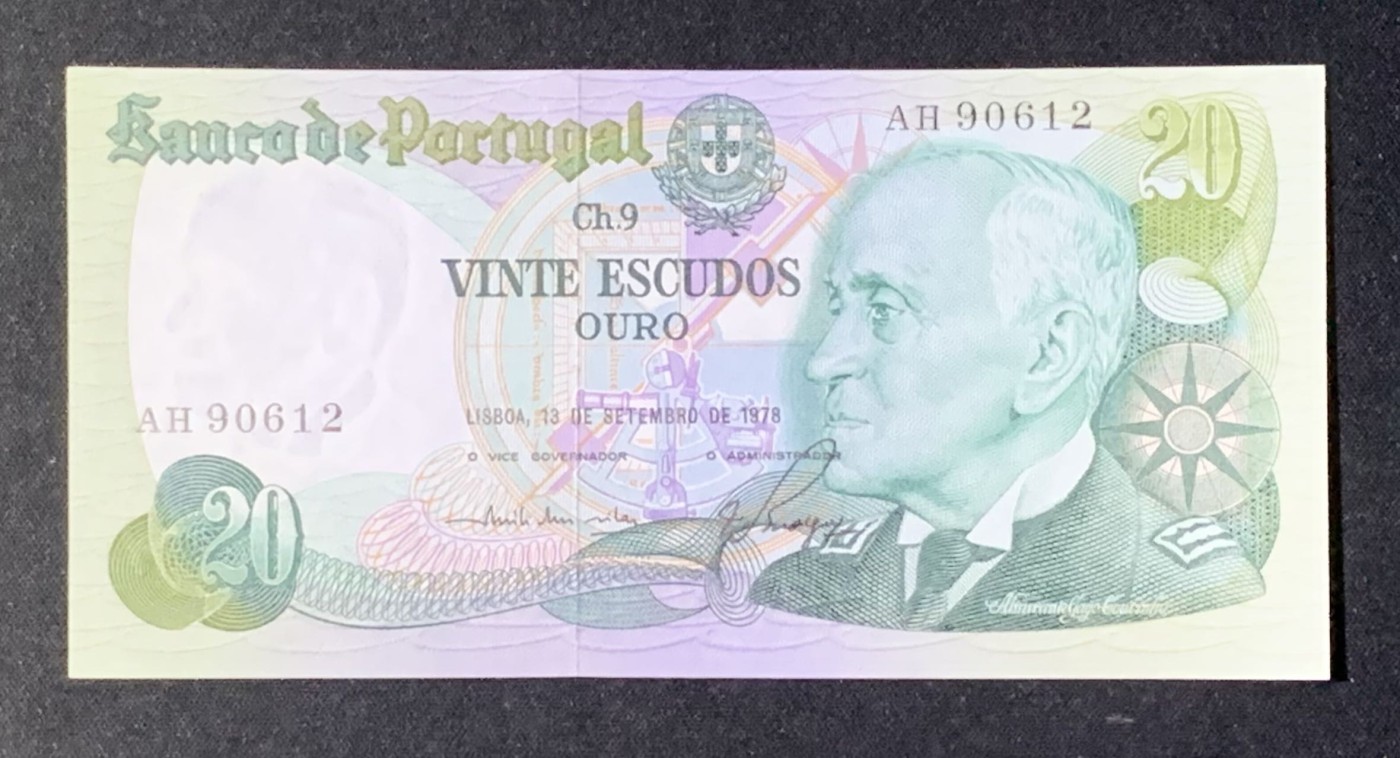 紫瑗钱币——第302期拍卖—纸币场 葡萄牙 1978年 9月13日 海军上将加戈·库蒂尼奥 20埃斯库多 UNC