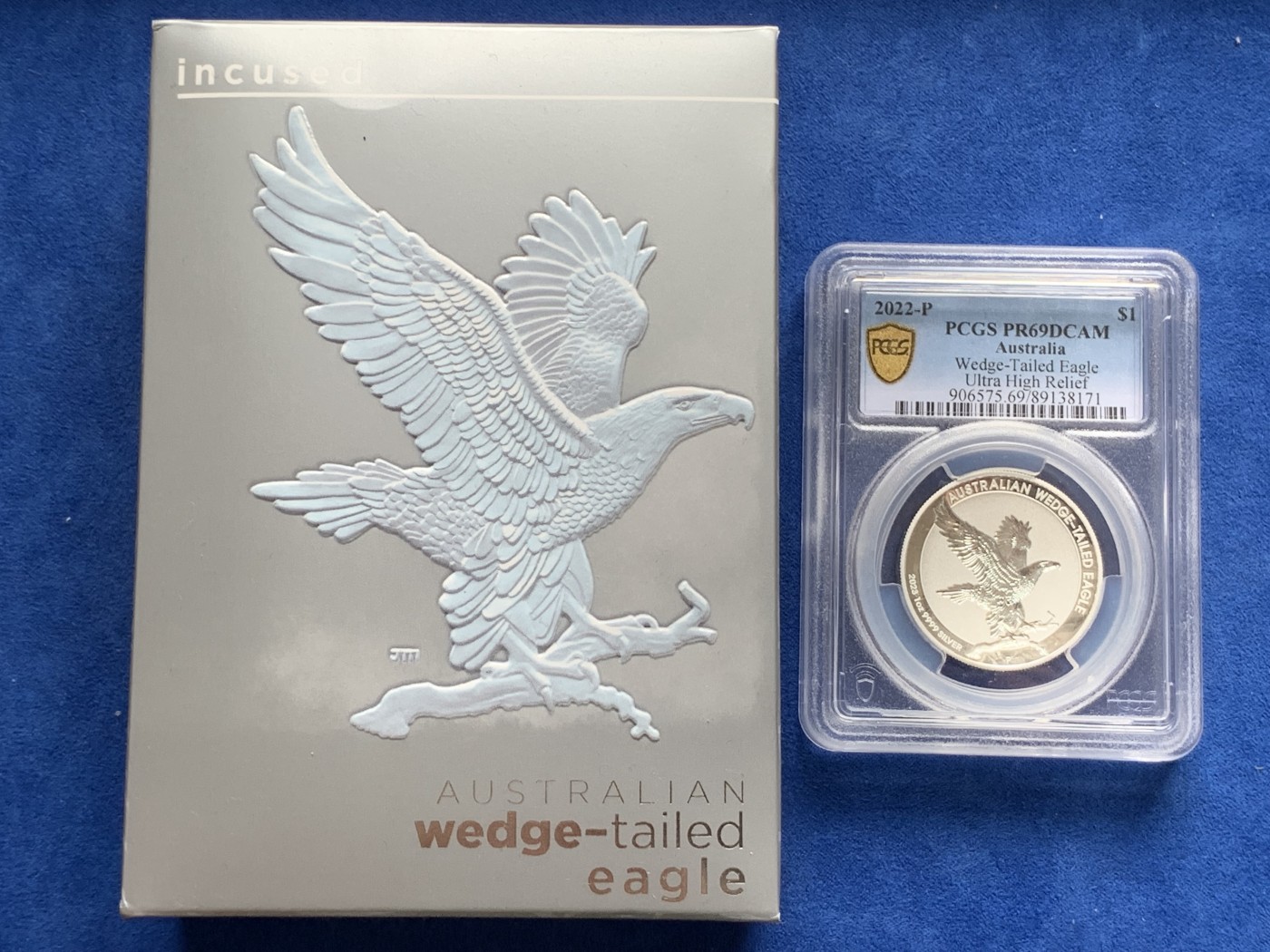 《竞宝斋》第195场-周日，周一 2场 (全场包邮) PCGS PR69 澳大利亚2022加厚凹面雕刻老鹰1元银币 带原盒 少见