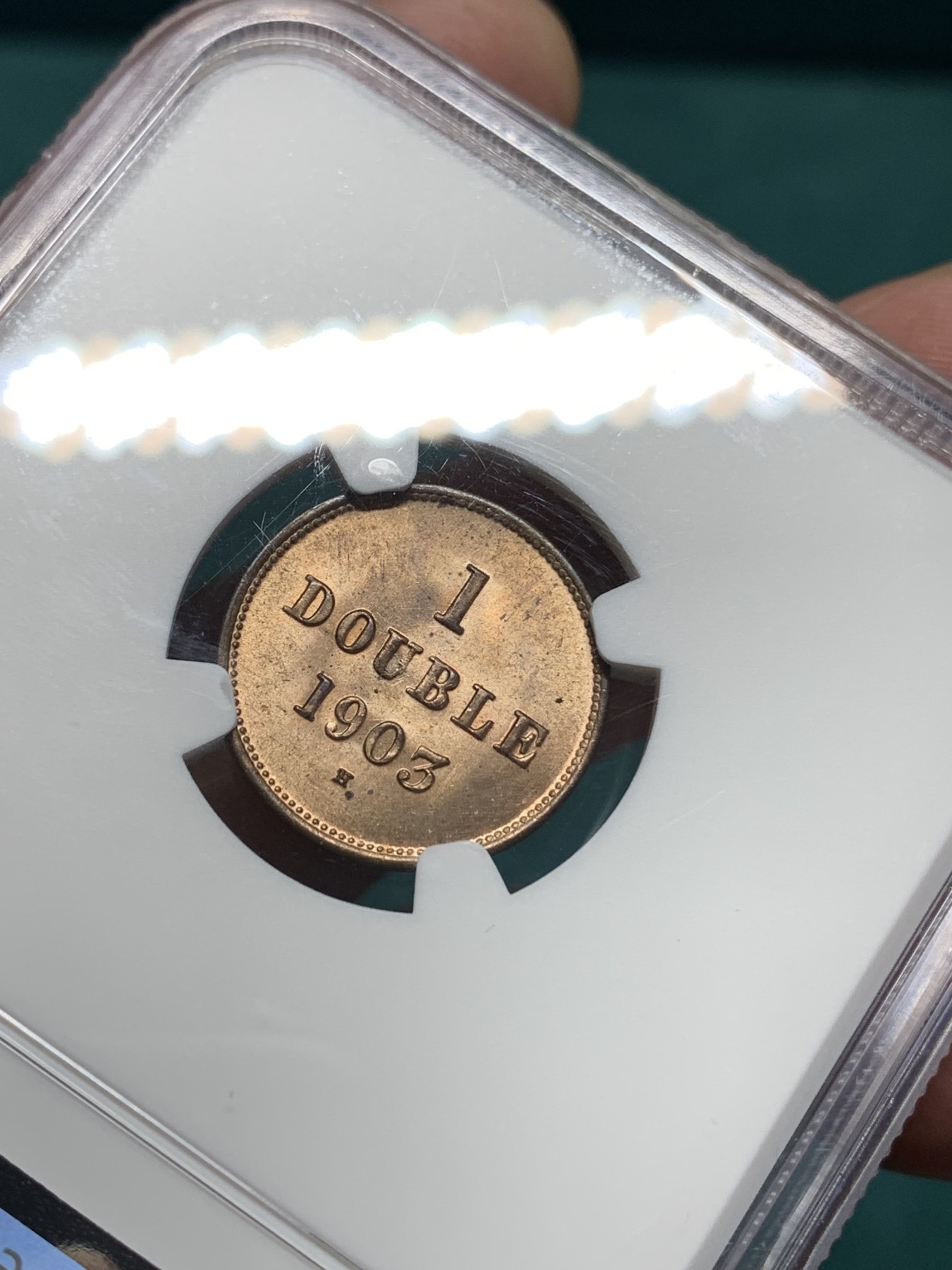 《竞宝斋》第195场-周日，周一 2场 (全场包邮) NGC MS64RB 英属根西岛1903H 1道布 亚军分数 铜光充沛自然