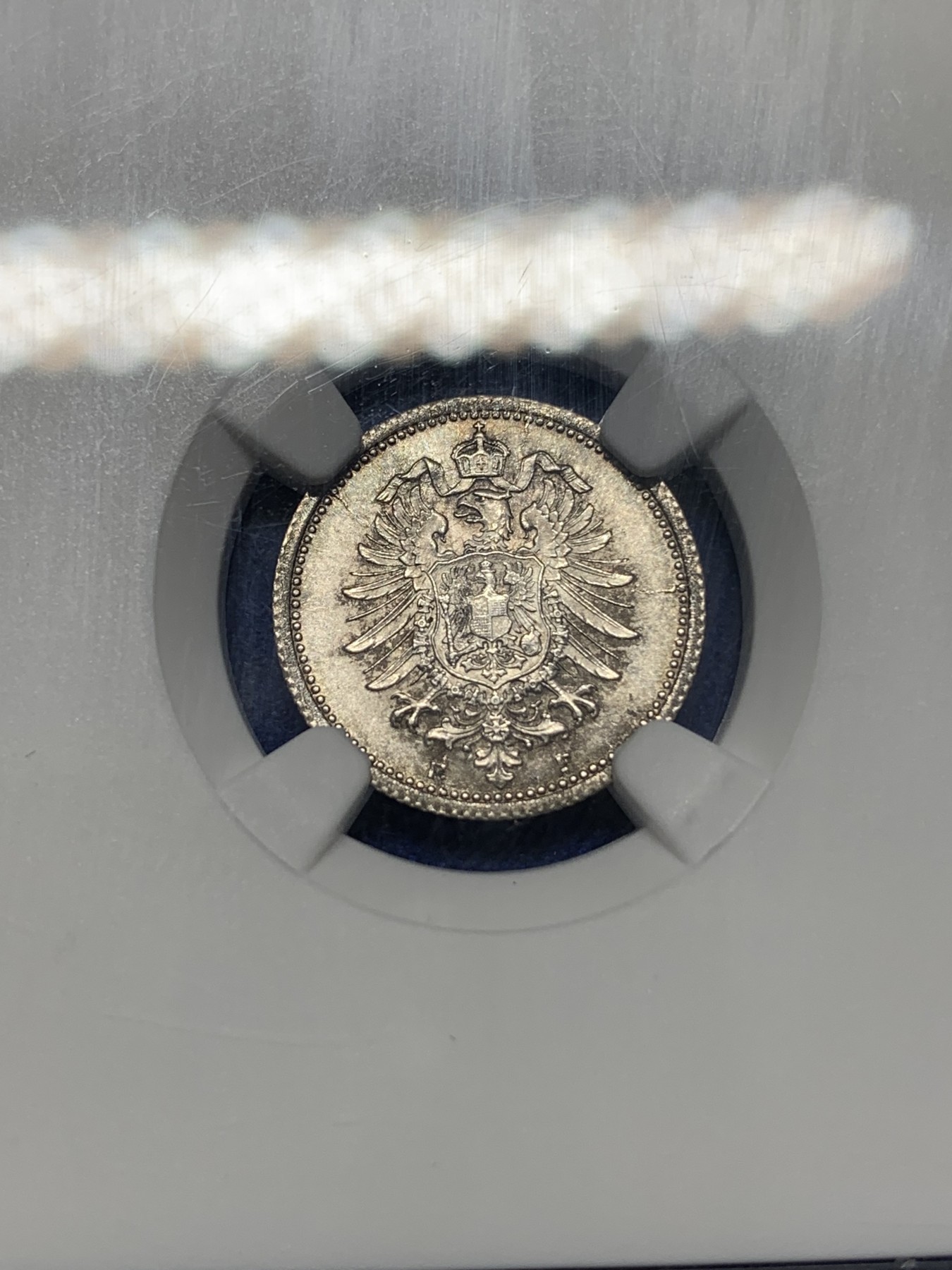 《竞宝斋》第195场-周日，周一 2场 (全场包邮) NGC-MS64 德国 1876年 F版 短翅 20芬尼 银币 转光十足 黑彩