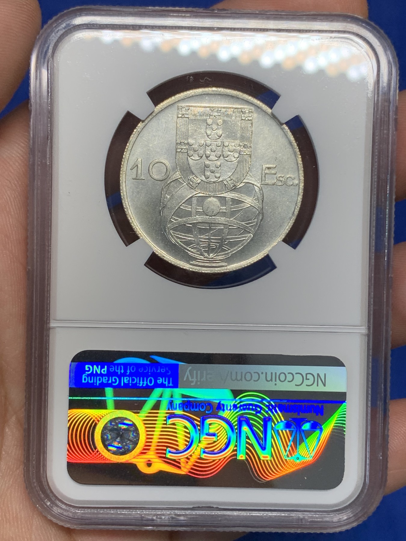 《竞宝斋》第195场-周日，周一 2场 (全场包邮) NGC-MS65 葡萄牙1955年大帆船10埃斯库多银币