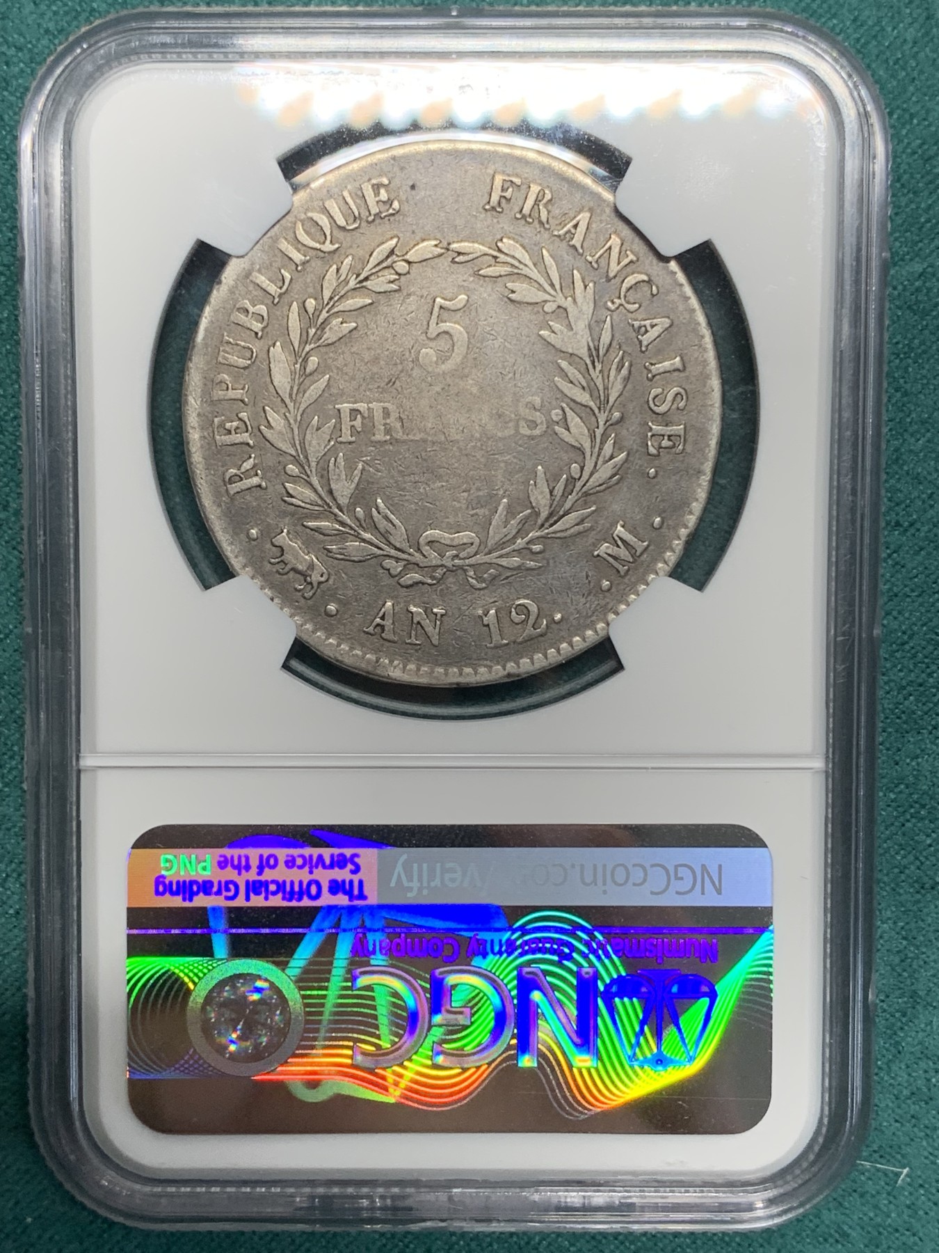 《竞宝斋》第195场-周日，周一 2场 (全场包邮) NGC F15 法国 AN12M 图卢兹 1804年 拿破仑凯撒头5法郎银币 原味低评