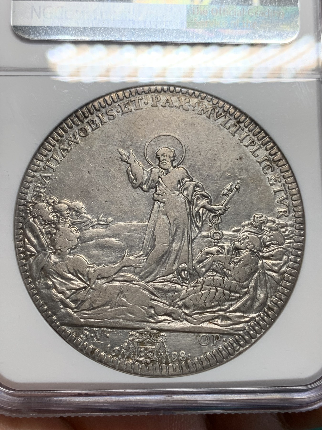 《竞宝斋》第195场-周日，周一 2场 (全场包邮) NGC XF  意大利教皇国 1698年1皮阿斯特大银币