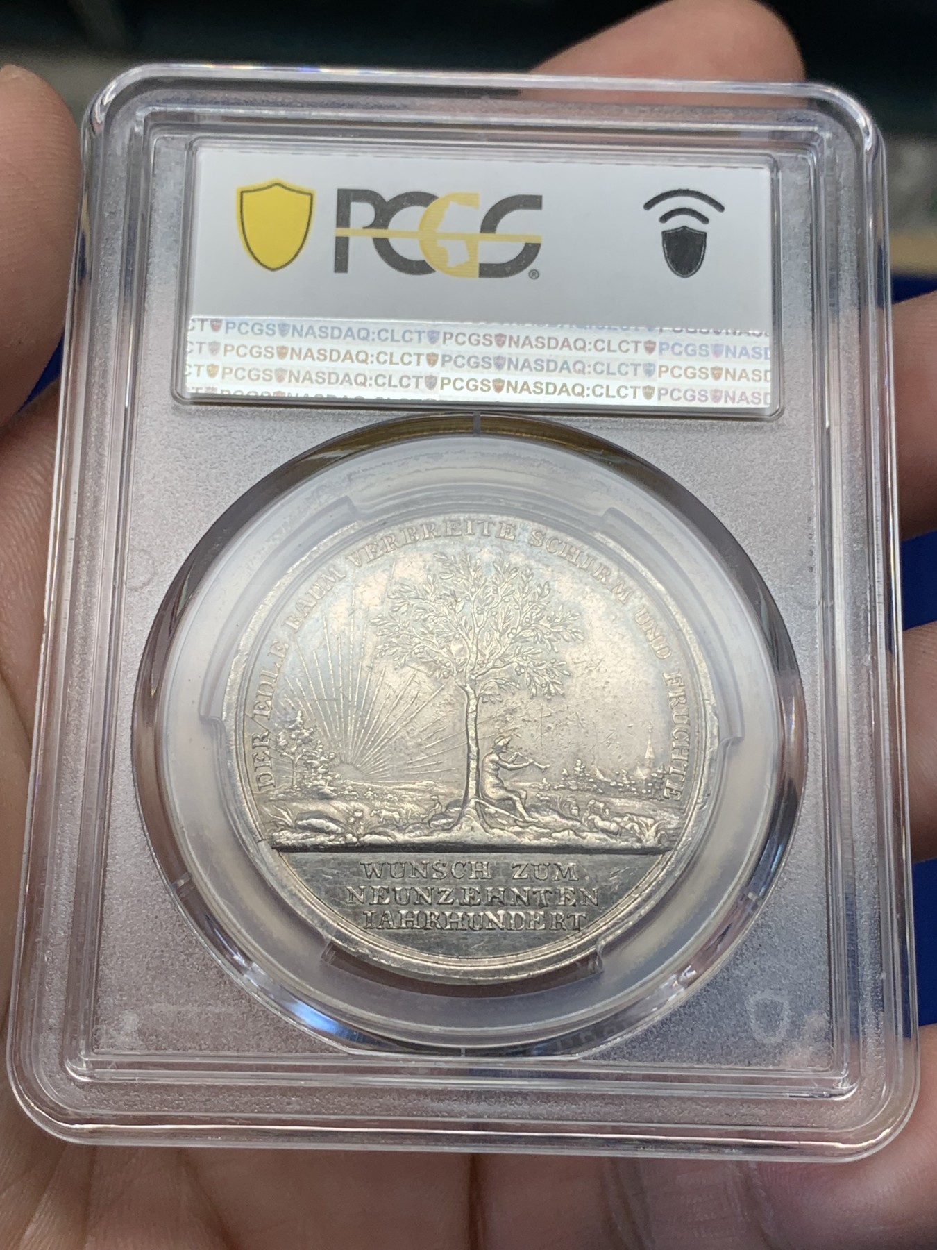 《竞宝斋》第195场-周日，周一 2场 (全场包邮) PCGS-SP53 德国 19世纪 创世纪双面神银章 Loos经典作品