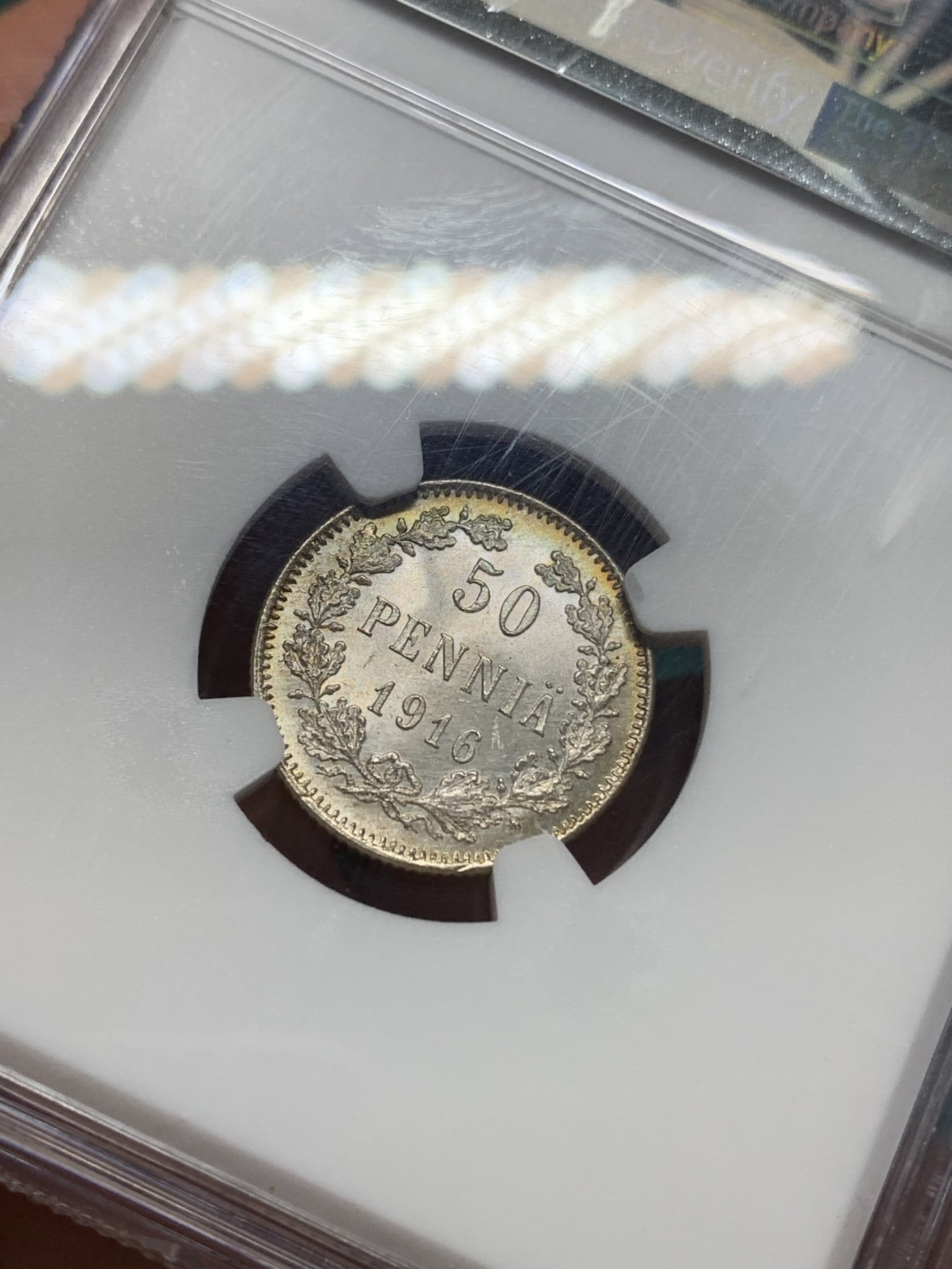 《竞宝斋》第195场-周日，周一 2场 (全场包邮) NGC-MS65俄属芬兰50芬尼银币，带环彩