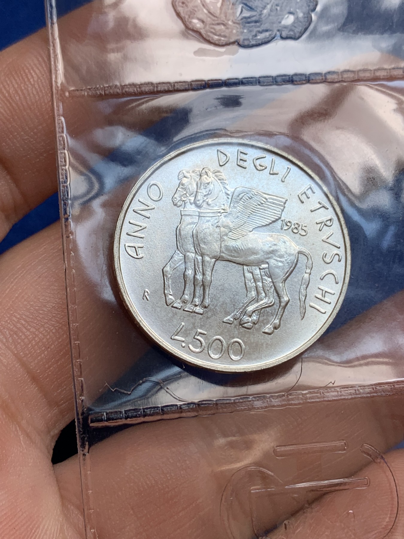 《竞宝斋》第195场-周日，周一 2场 (全场包邮) 意大利1985年伊特鲁里亚文化年500里拉银币