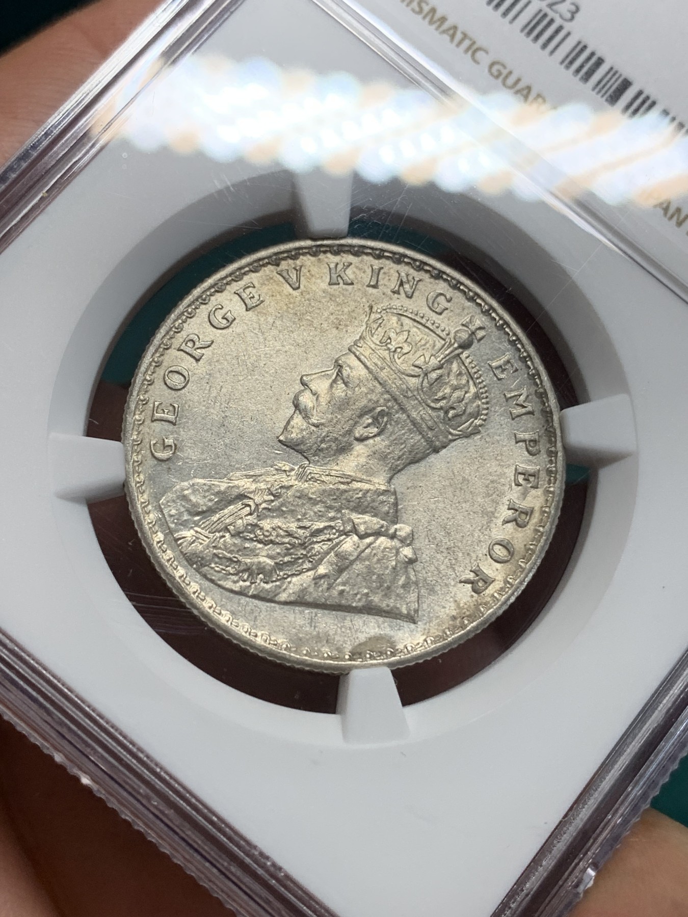 《竞宝斋》第195场-周日，周一 2场 (全场包邮) NGC MS61 印度 乔五 1917 C版 1卢比 银币