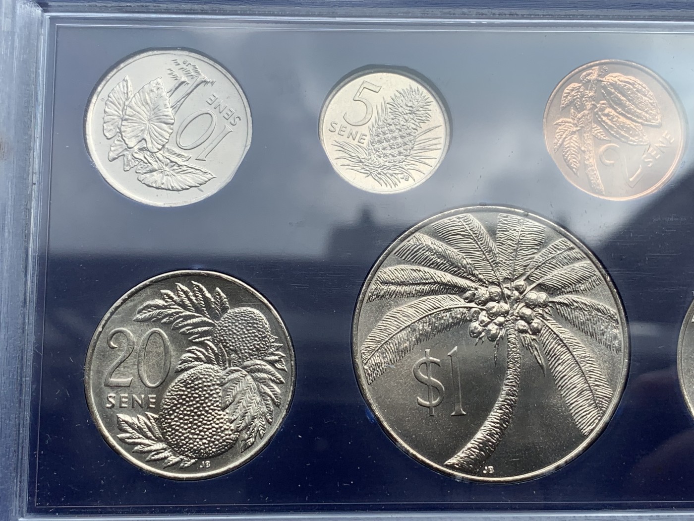 《竞宝斋》第195场-周日，周一 2场 (全场包邮) 西萨摩亚1974年 1塔拉 椰子树 盒装大镍币一套