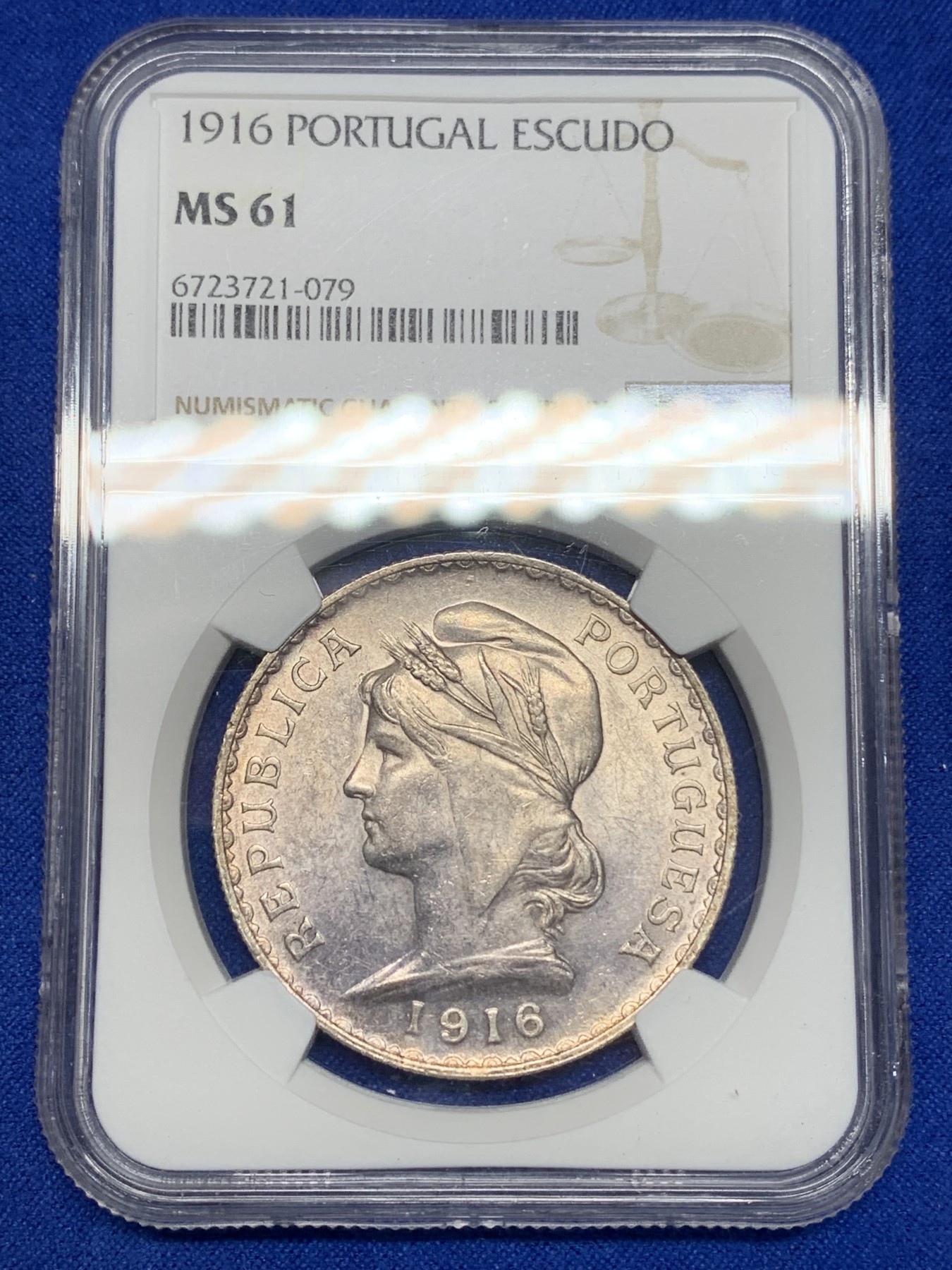 《竞宝斋》第195场-周日，周一 2场 (全场包邮) NGC-MS61 葡萄牙1916年女神头像1埃斯库多大银币