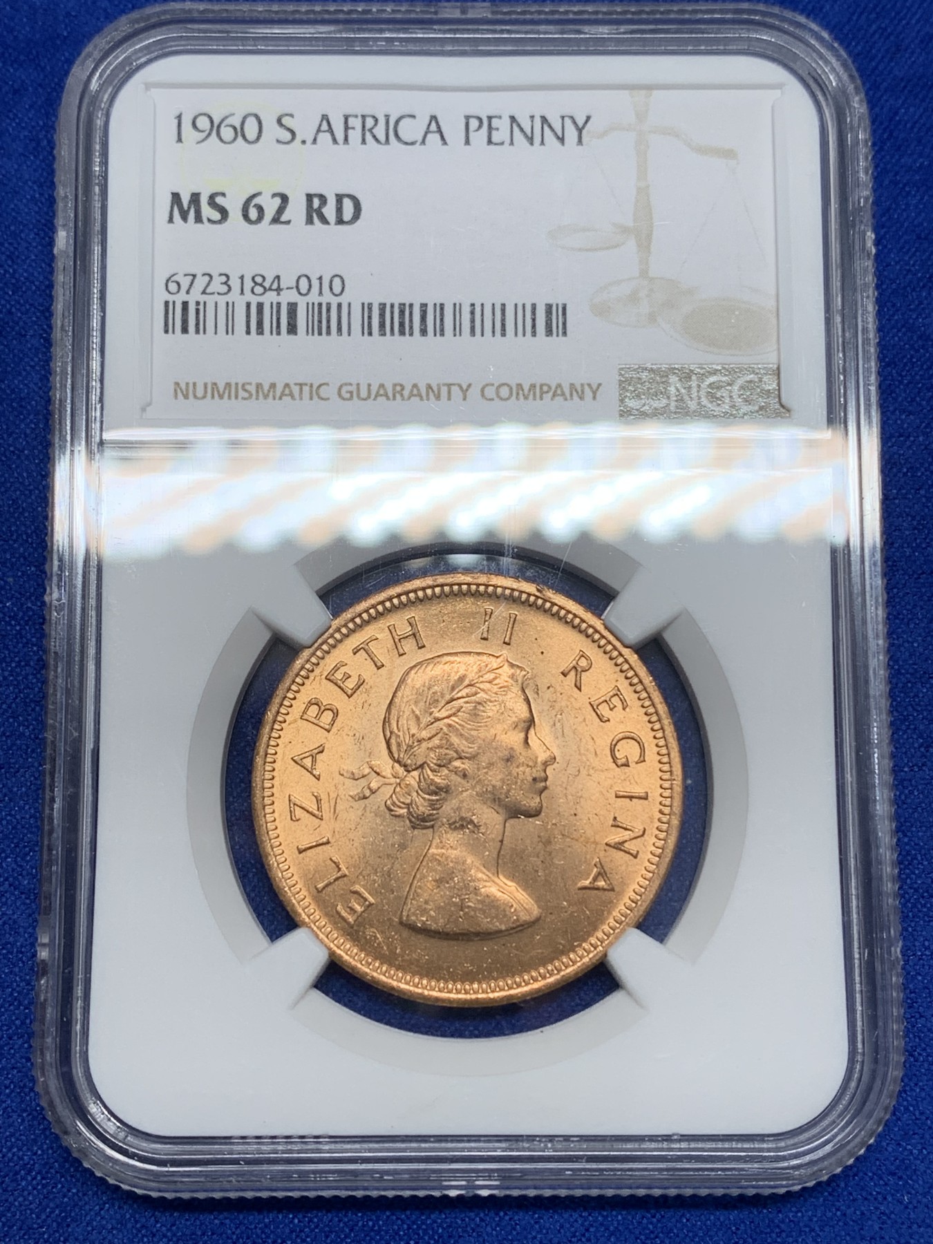 《竞宝斋》第195场-周日，周一 2场 (全场包邮) 两枚一组 NGC-MS64英属印度乔五1/12安娜铜币+NGC-MS62英属南非女王1便士铜币 光度好低评