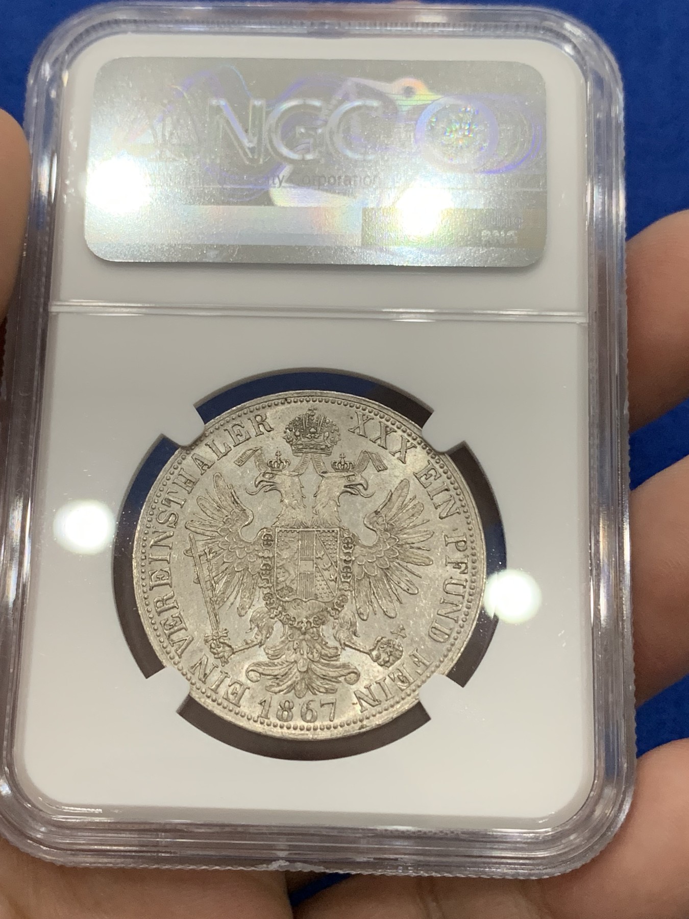 《竞宝斋》第195场-周日，周一 2场 (全场包邮) NGC-MS63 奥匈帝国 1867年弗朗茨约瑟夫一世1泰勒银币 少见品种 原光