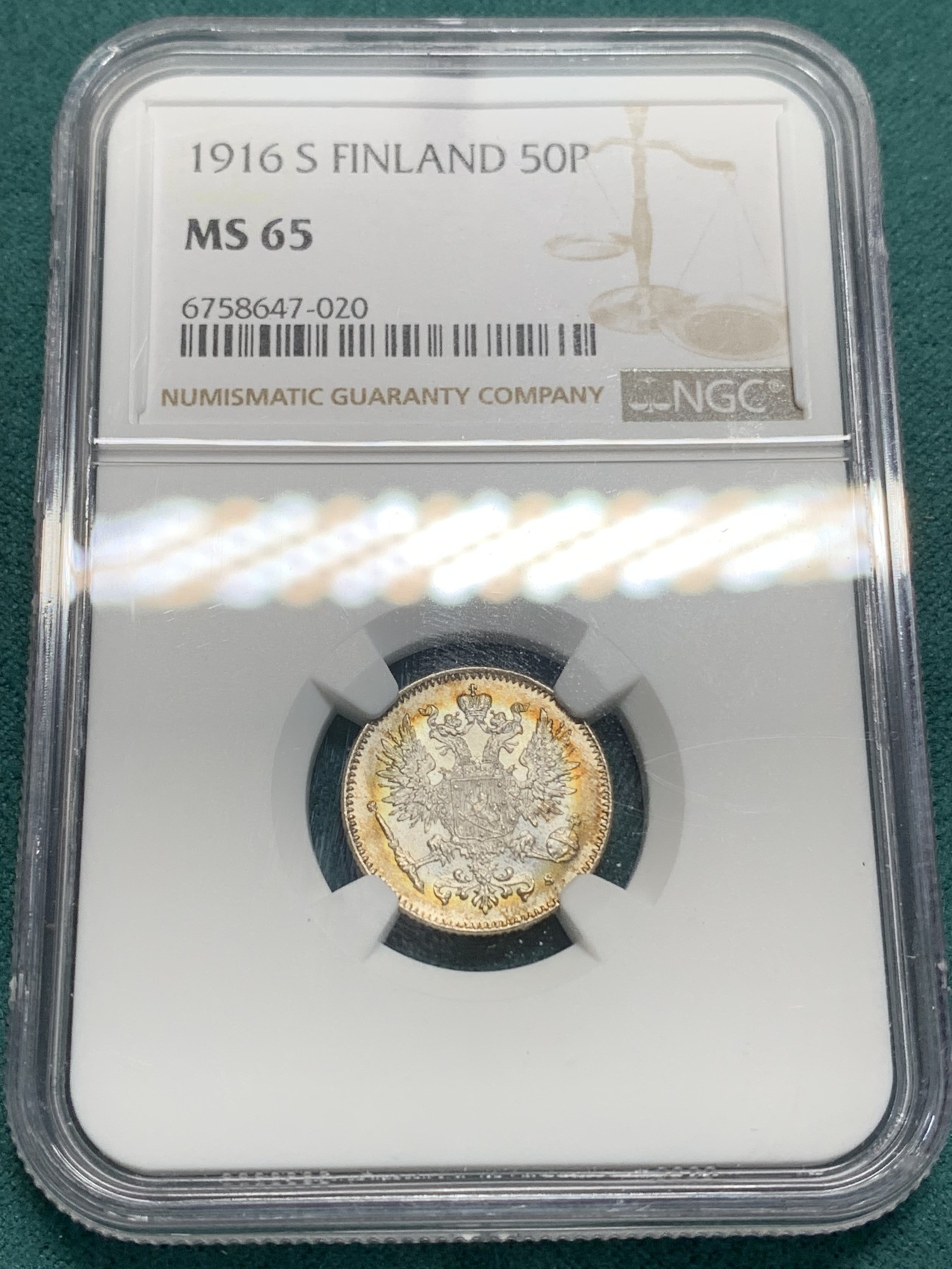 《竞宝斋》第195场-周日，周一 2场 (全场包邮) NGC-MS65俄属芬兰50芬尼银币，带环彩