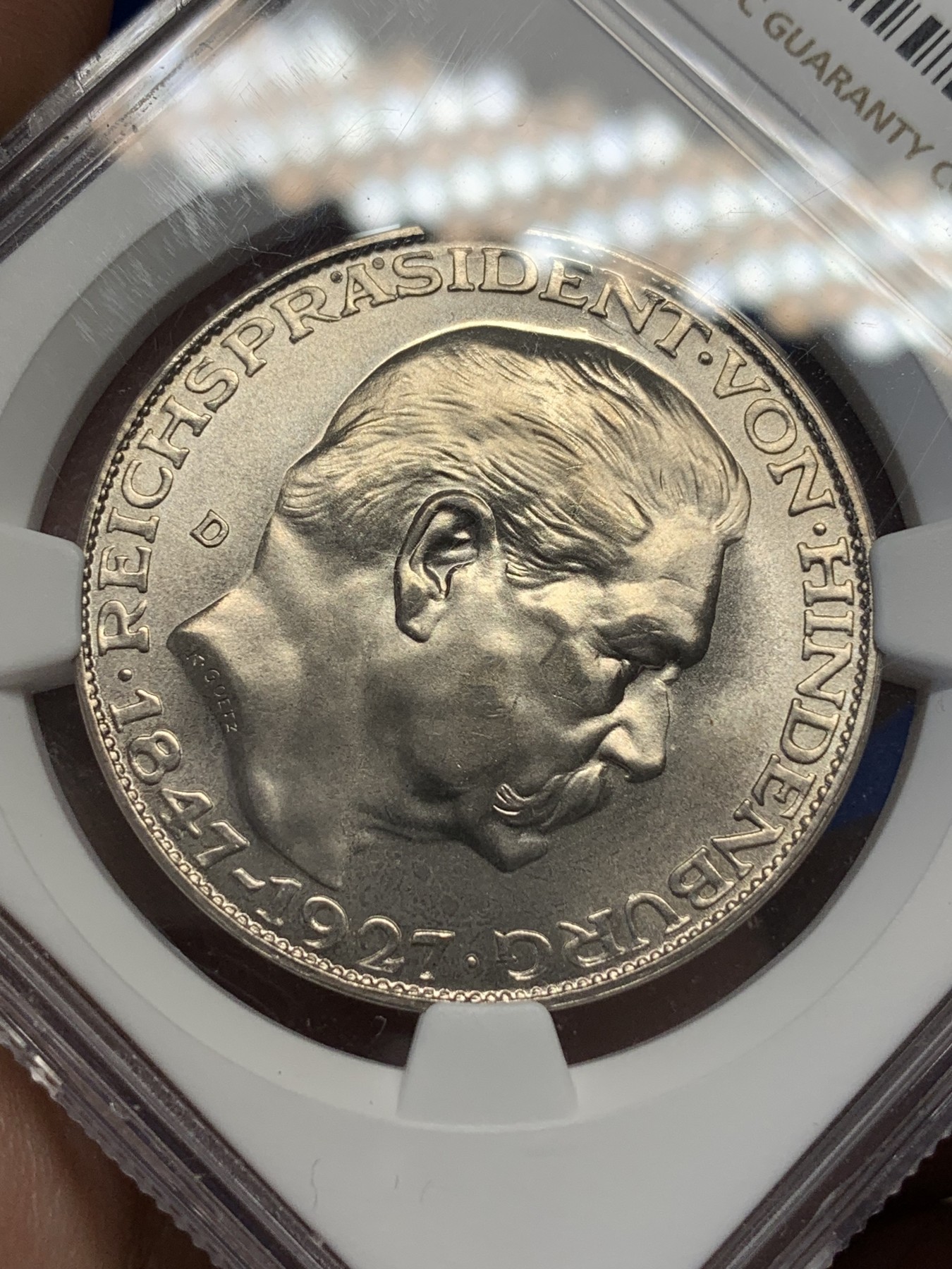 《竞宝斋》第195场-周日，周一 2场 (全场包邮) NGC-MS67 德国 1927年 兴登堡80大寿5马克币型银章 经典中的经典 卡尔哥茨作品 ngc亚军 仅有一枚更高分 国内首见 无需赘言