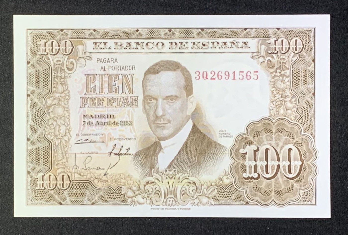 紫瑗钱币——第302期拍卖—纸币场 西班牙 1953年 胡安·罗梅罗·德·托雷 100比塞塔 UNC