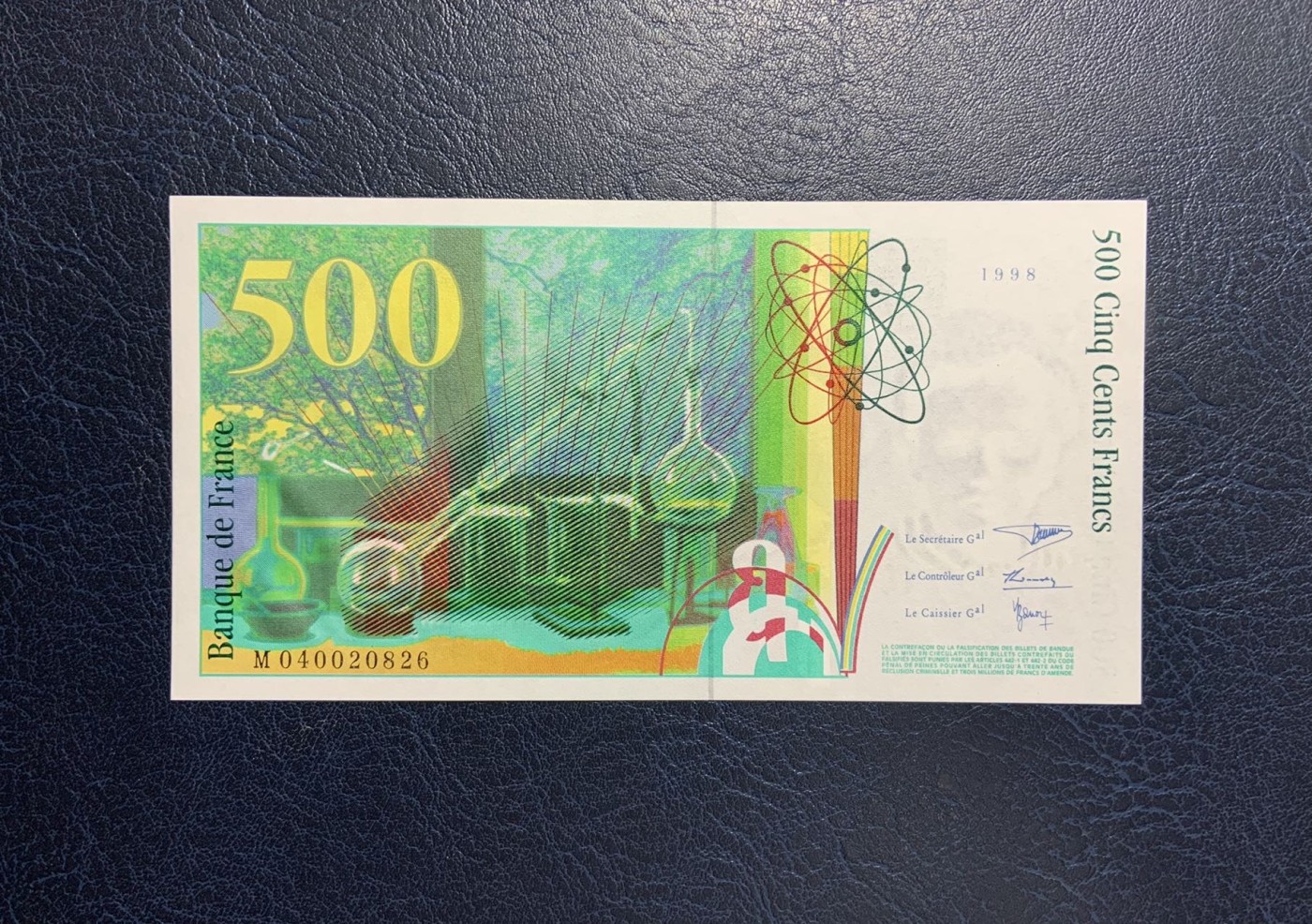 收藏联盟Quantum Auction 第287期拍卖  法国1998年500法郎 品相UNC 防伪膜有磨损 