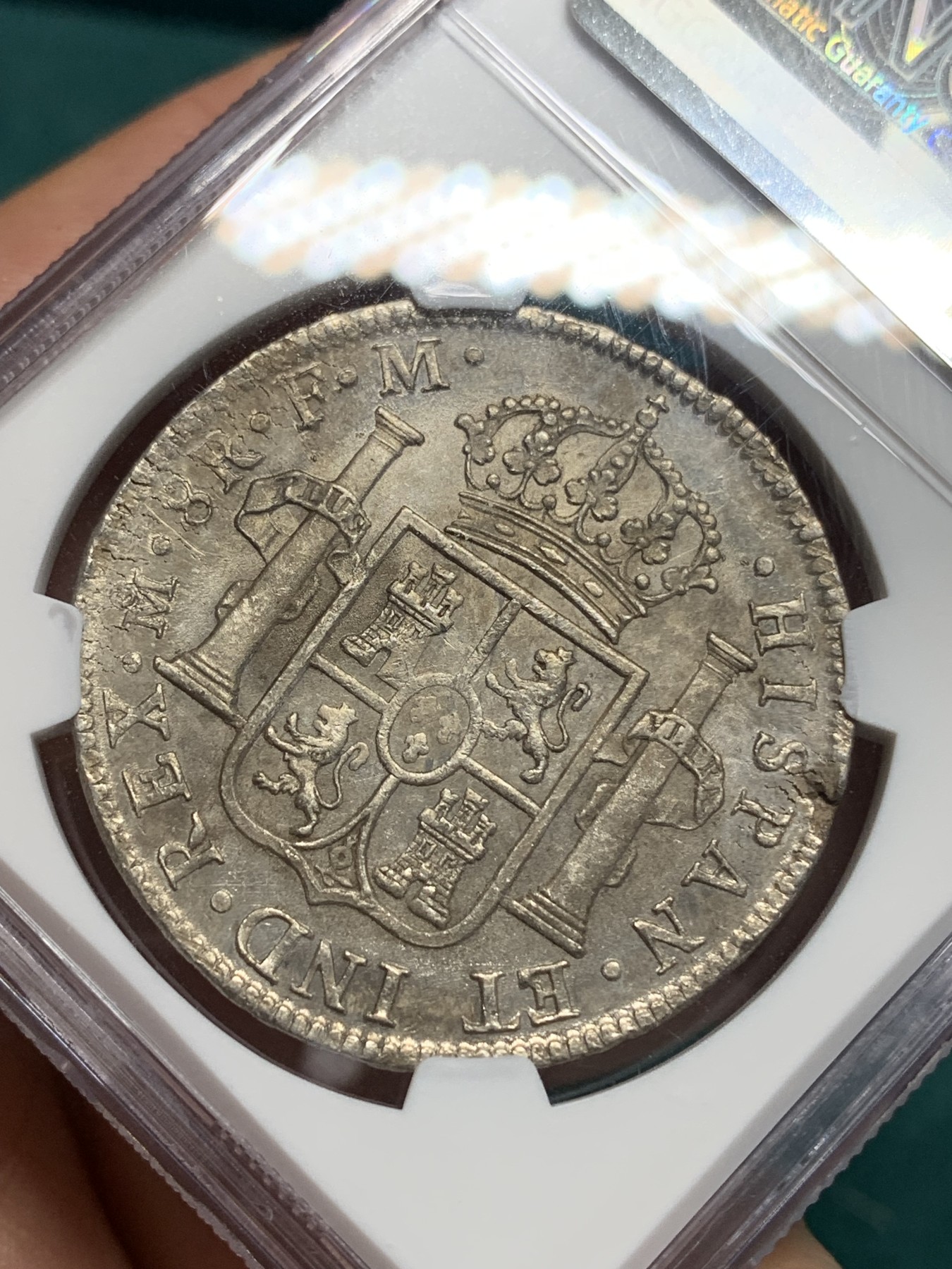 《竞宝斋》第195场-周日，周一 2场 (全场包邮) NGC UNC 西属墨西哥 1798 MO FM 人像双柱 卡四 8瑞尔大银币