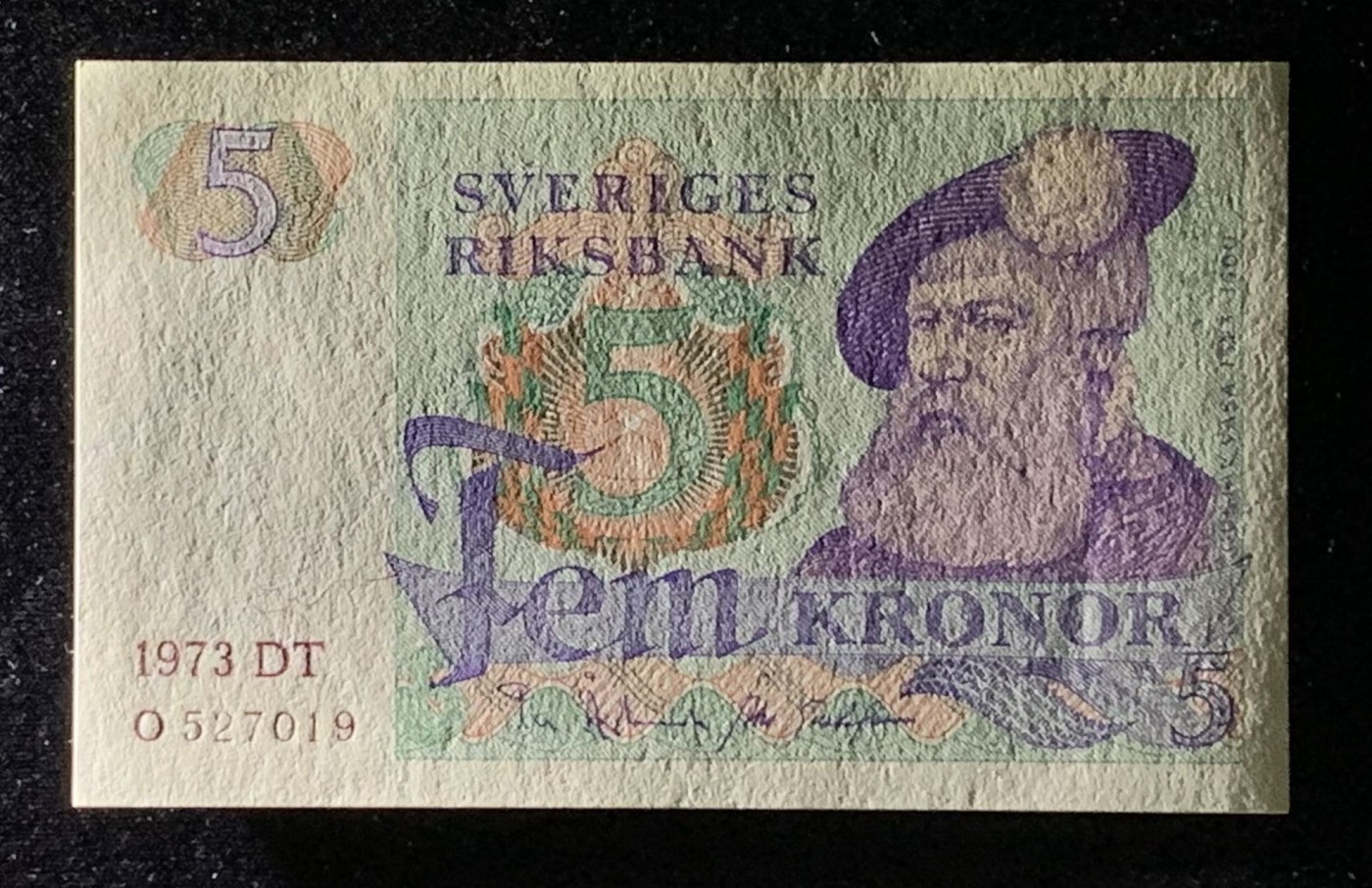 紫瑗钱币——第302期拍卖—纸币场 瑞典 1973年 瑞典银行 古斯塔夫一世 5克朗 深字 UNC