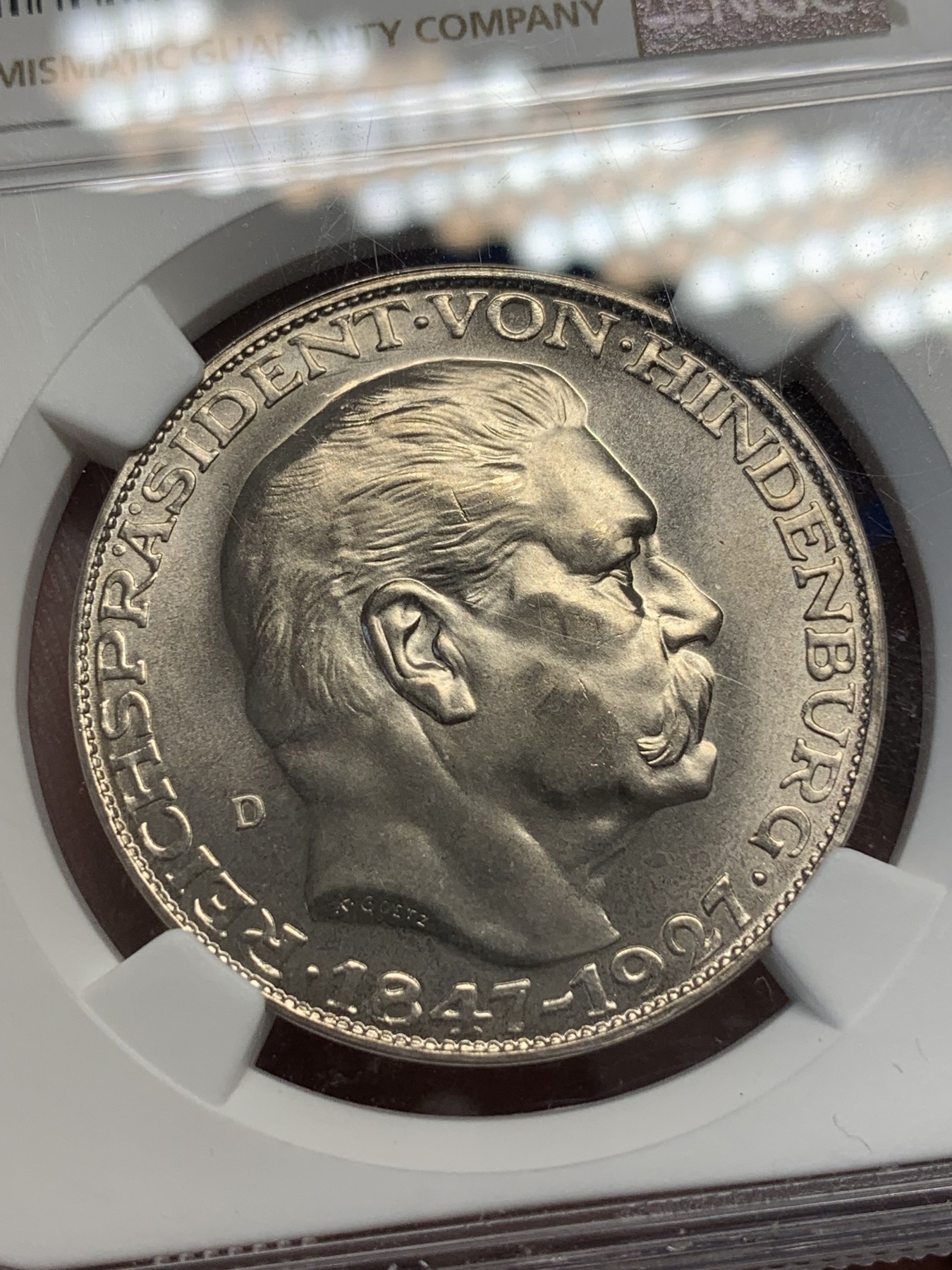 《竞宝斋》第195场-周日，周一 2场 (全场包邮) NGC-MS67 德国 1927年 兴登堡80大寿5马克币型银章 经典中的经典 卡尔哥茨作品 ngc亚军 仅有一枚更高分 国内首见 无需赘言