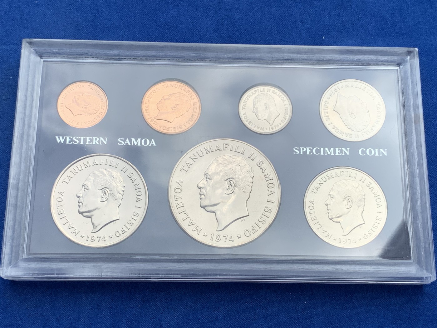《竞宝斋》第195场-周日，周一 2场 (全场包邮) 西萨摩亚1974年 1塔拉 椰子树 盒装大镍币一套
