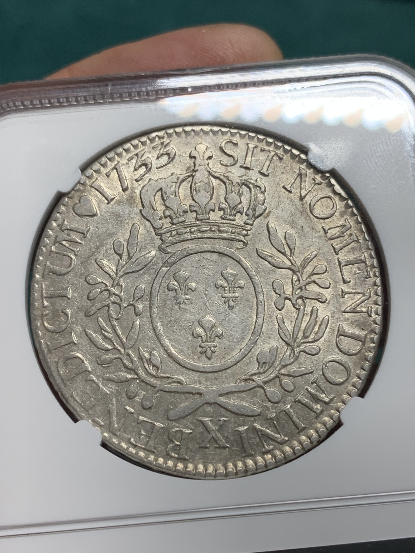 《竞宝斋》第195场-周日，周一 2场 (全场包邮) NGC XFD 法国1733年路易十五埃居大银 稀少厂名 底板转光