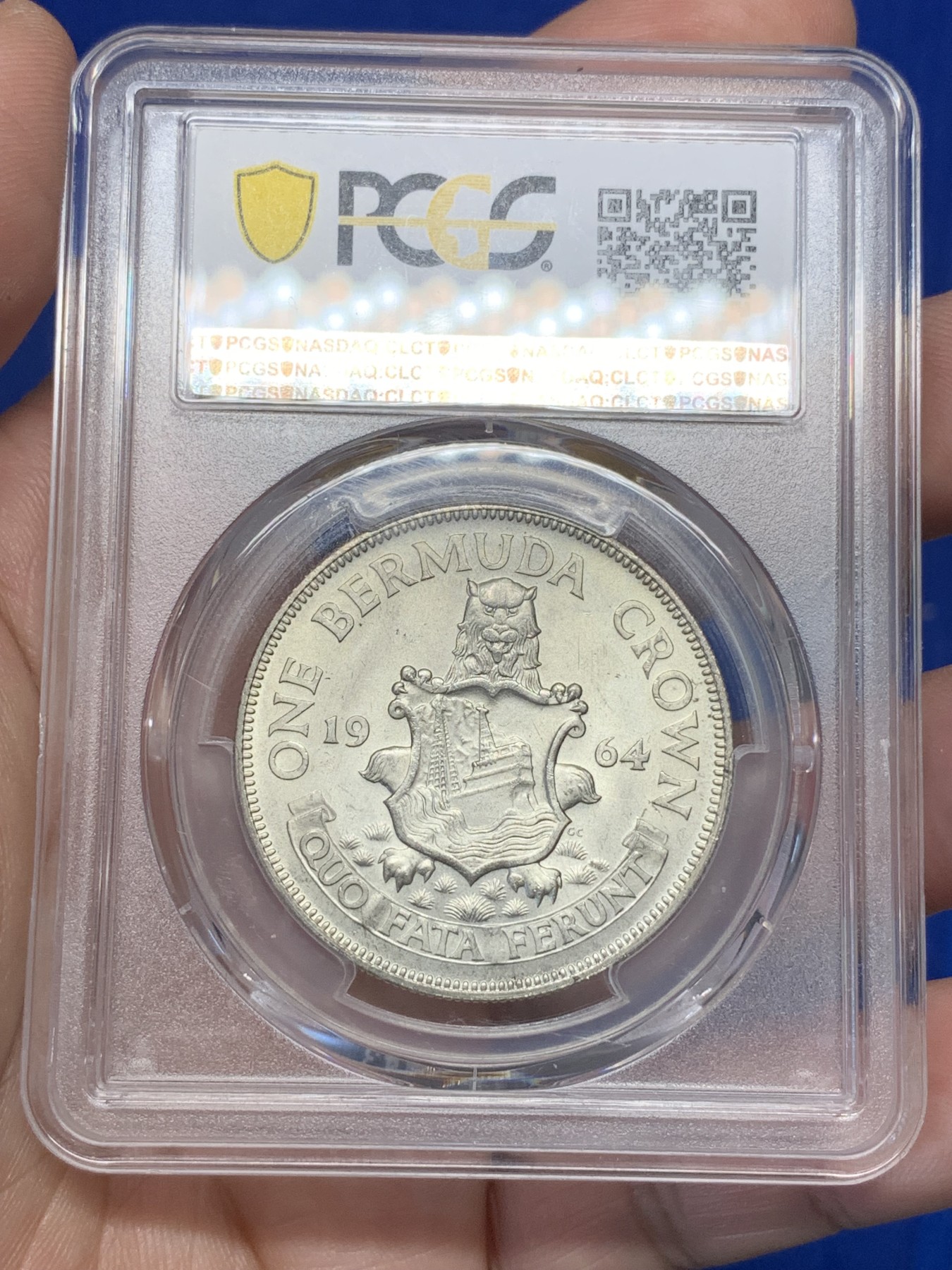 《竞宝斋》第195场-周日，周一 2场 (全场包邮) PCGS-MS64 1964年英属百慕大群岛克朗银币