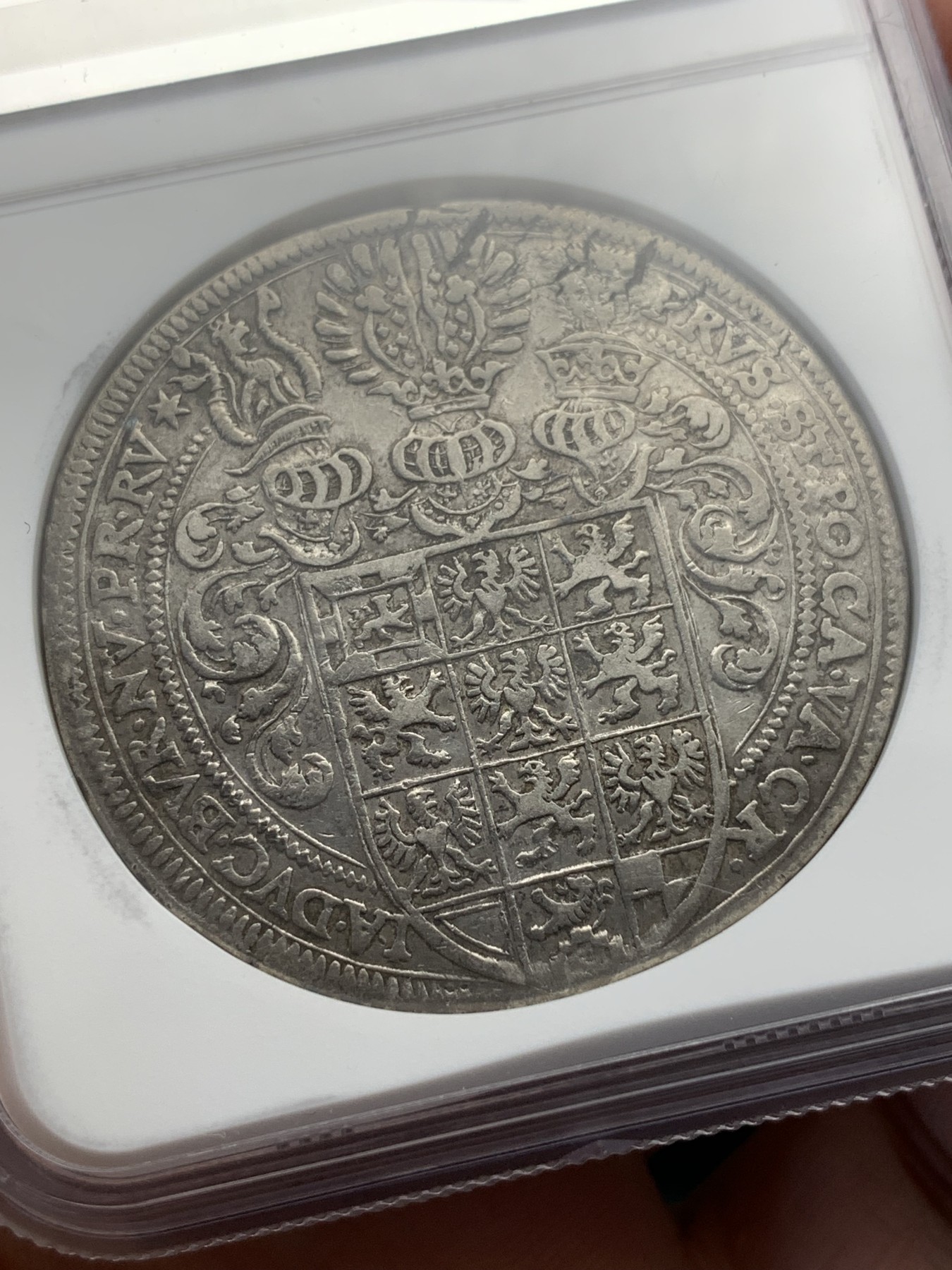 《竞宝斋》第195场-周日，周一 2场 (全场包邮) NGC AU50 1628/7骑字版  德国勃兰登堡 泰勒银币 非常难得品种 见到的基本为VFD状态 这枚NGC亚军（入盒仅2枚）这个时期萨克森居多