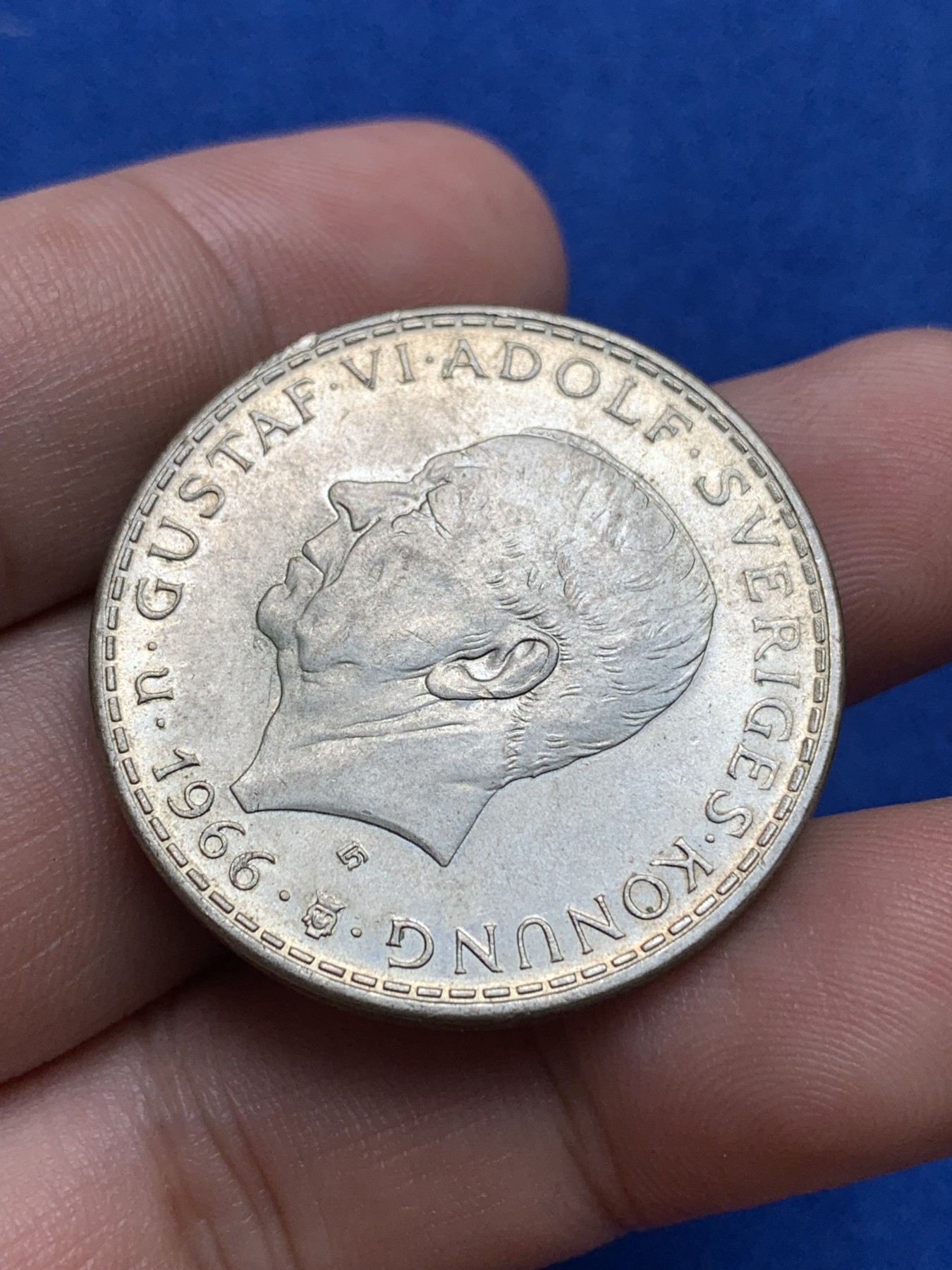 《竞宝斋》第195场-周日，周一 2场 (全场包邮) 1966年瑞典5克朗宪法改革一百周年纪念银币 18g 原光品